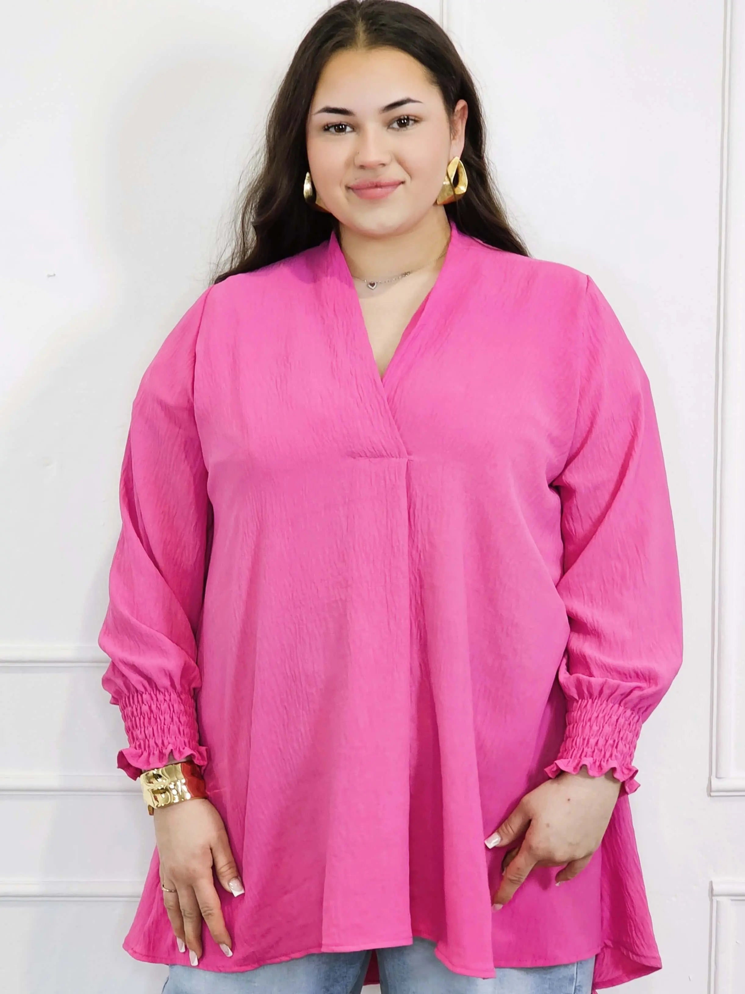 Bluzka koszulowa plus size z dekoltem V–elegancka bluzka XXL z długim rękawem Stylowa XL