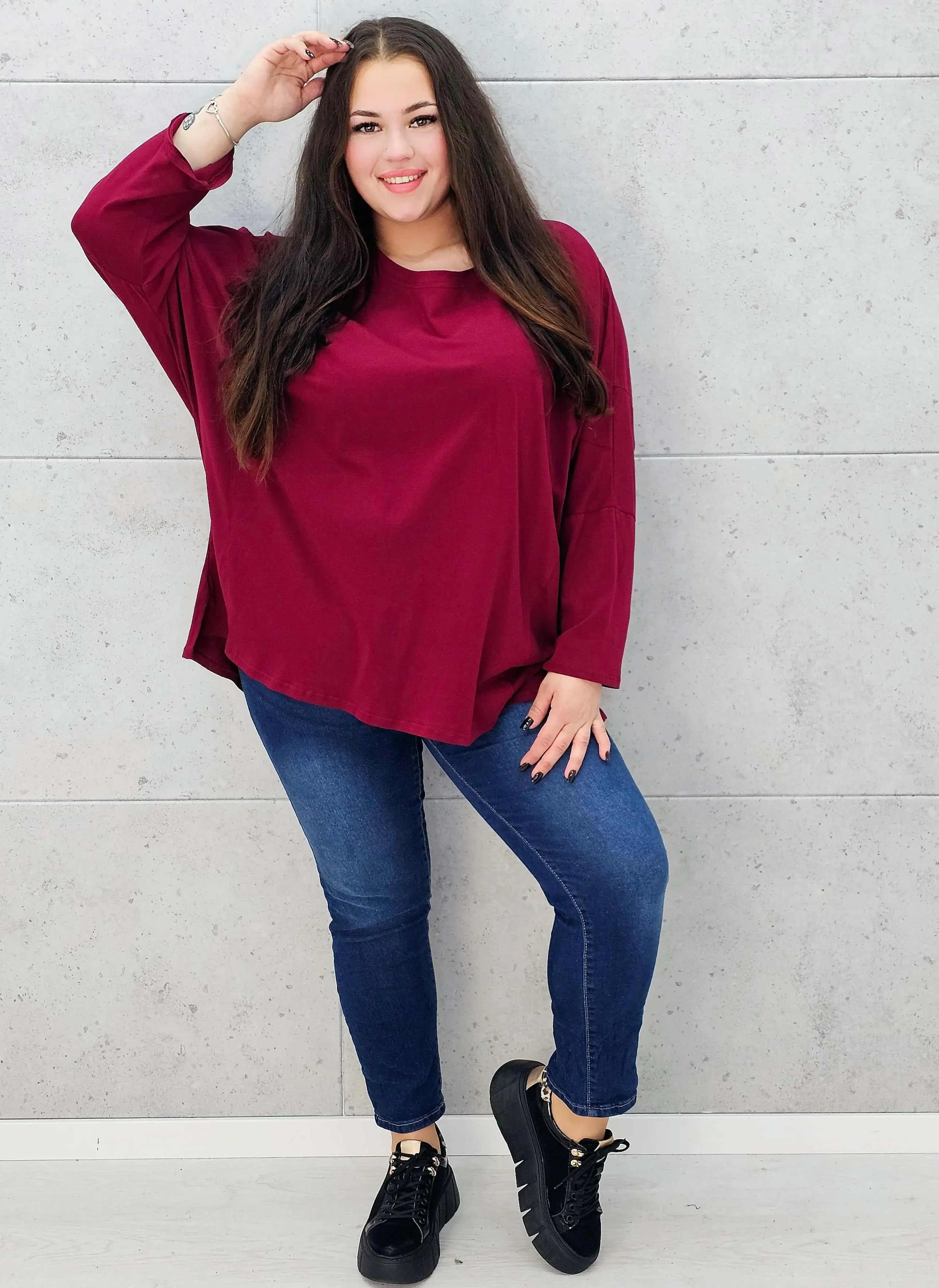 bluzka basic oversize bordowa plus size – całość