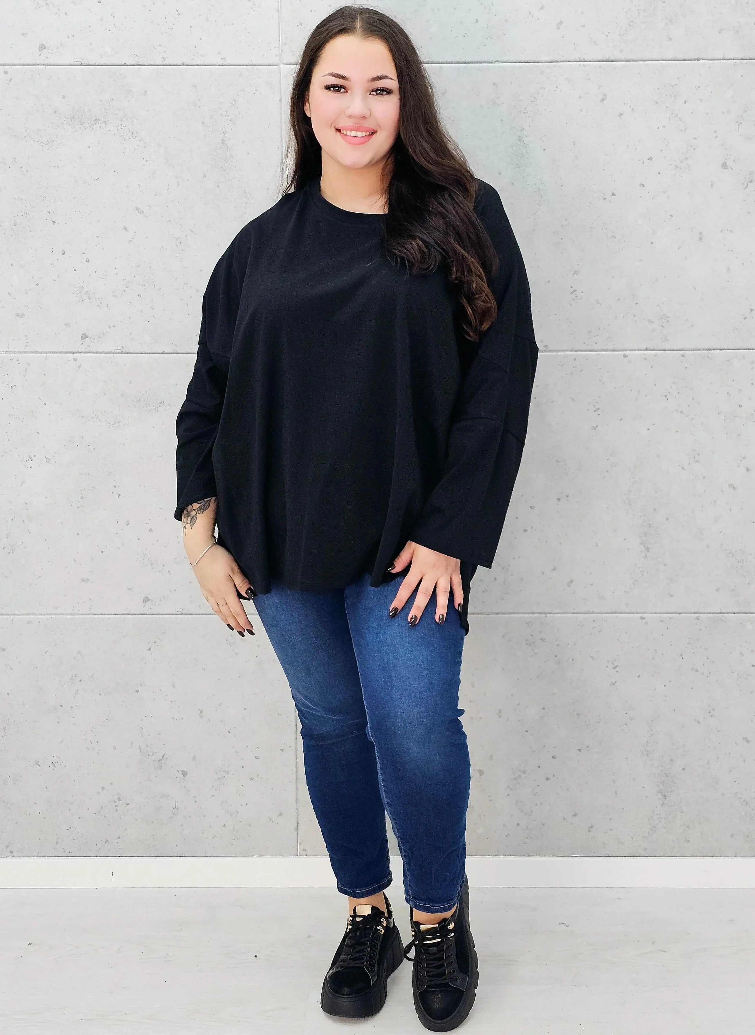 czarna bluzka basic oversize –całość