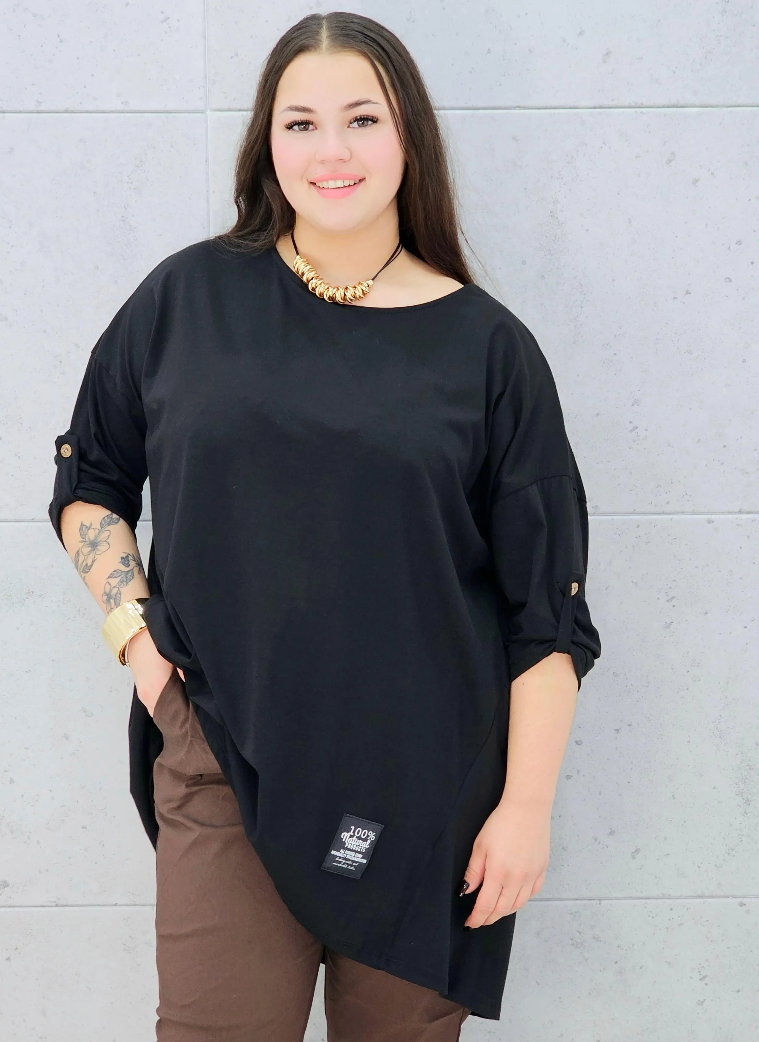 bluzka bawełniana czarna plus size Stylowa XL – przód
