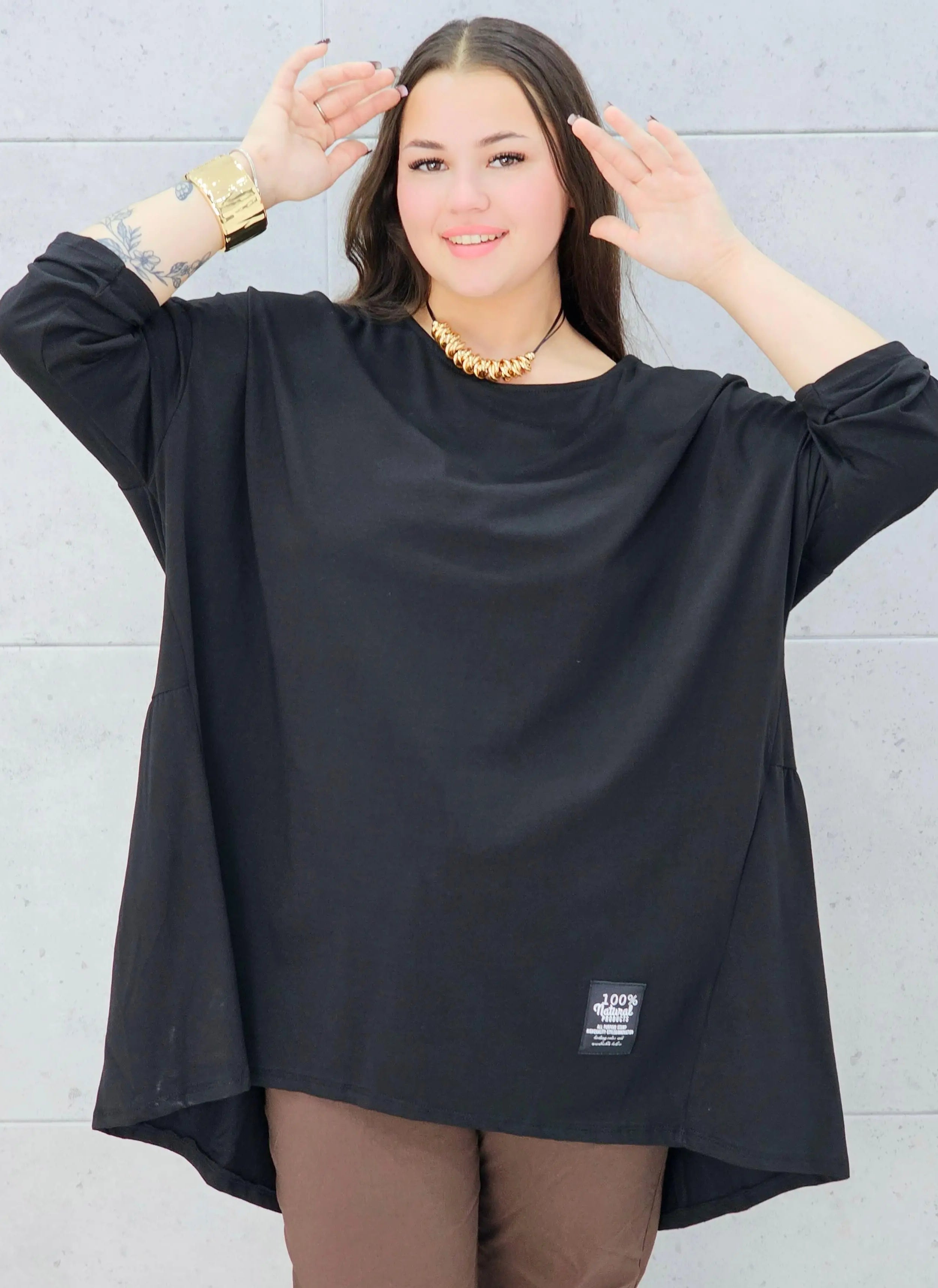 bluzka oversize czarna plus size Stylowa XL – przód