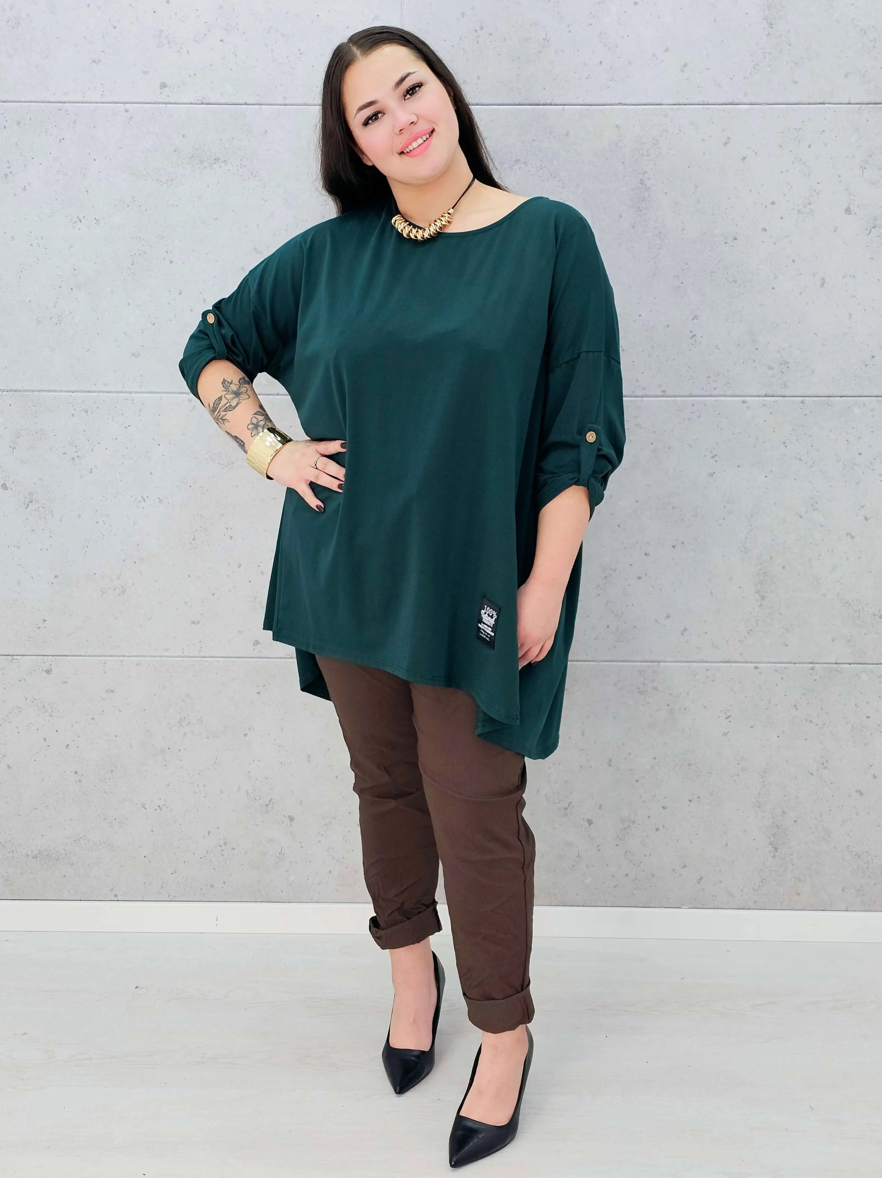 bluzka oversize zielona plus size Stylowa XL – w całości