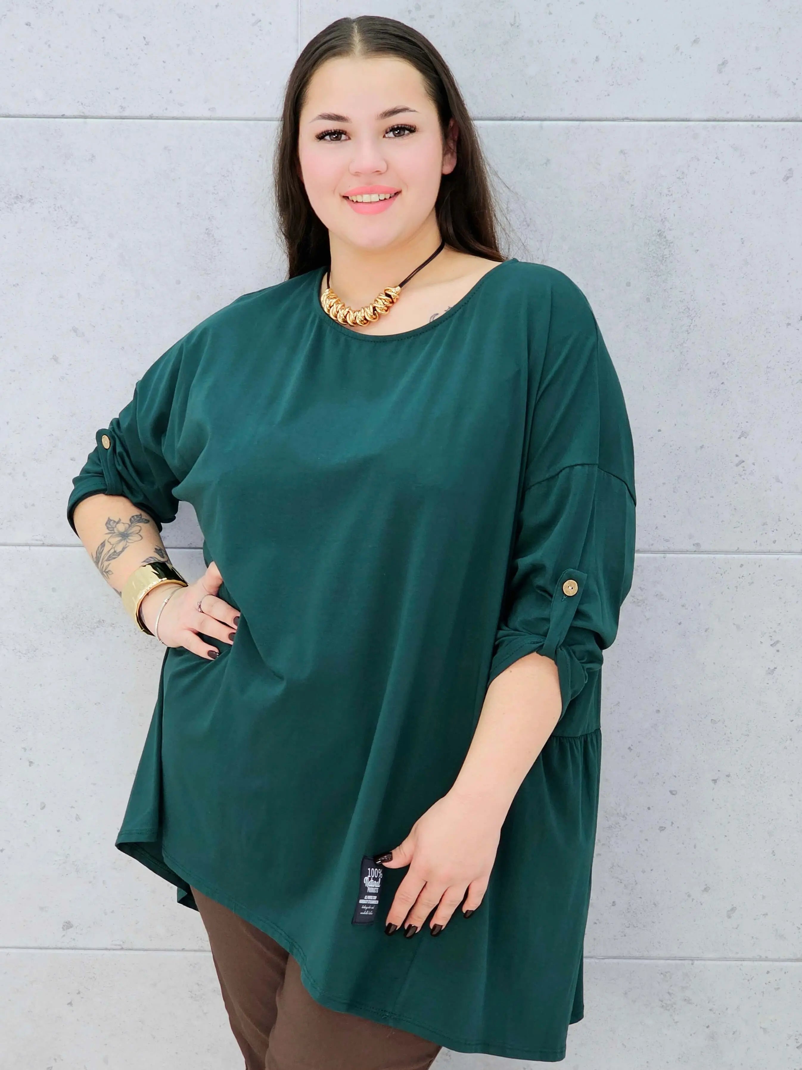 bluzka oversize zielona plus size Stylowa XL – rękaw podpinany
