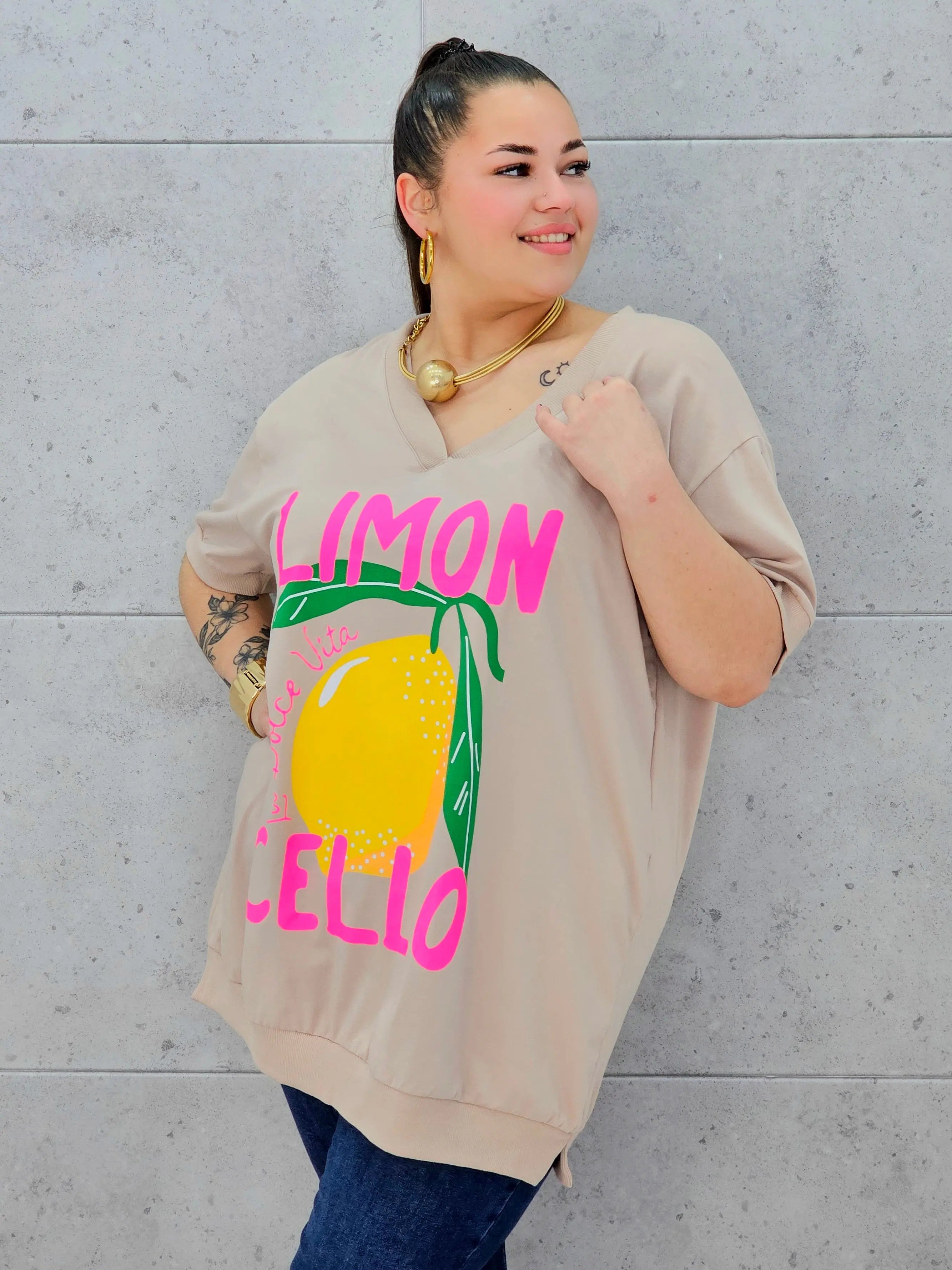 Bluzka plus size – letnia tunika z cytrynowym printem Limoncello Stylowa XL