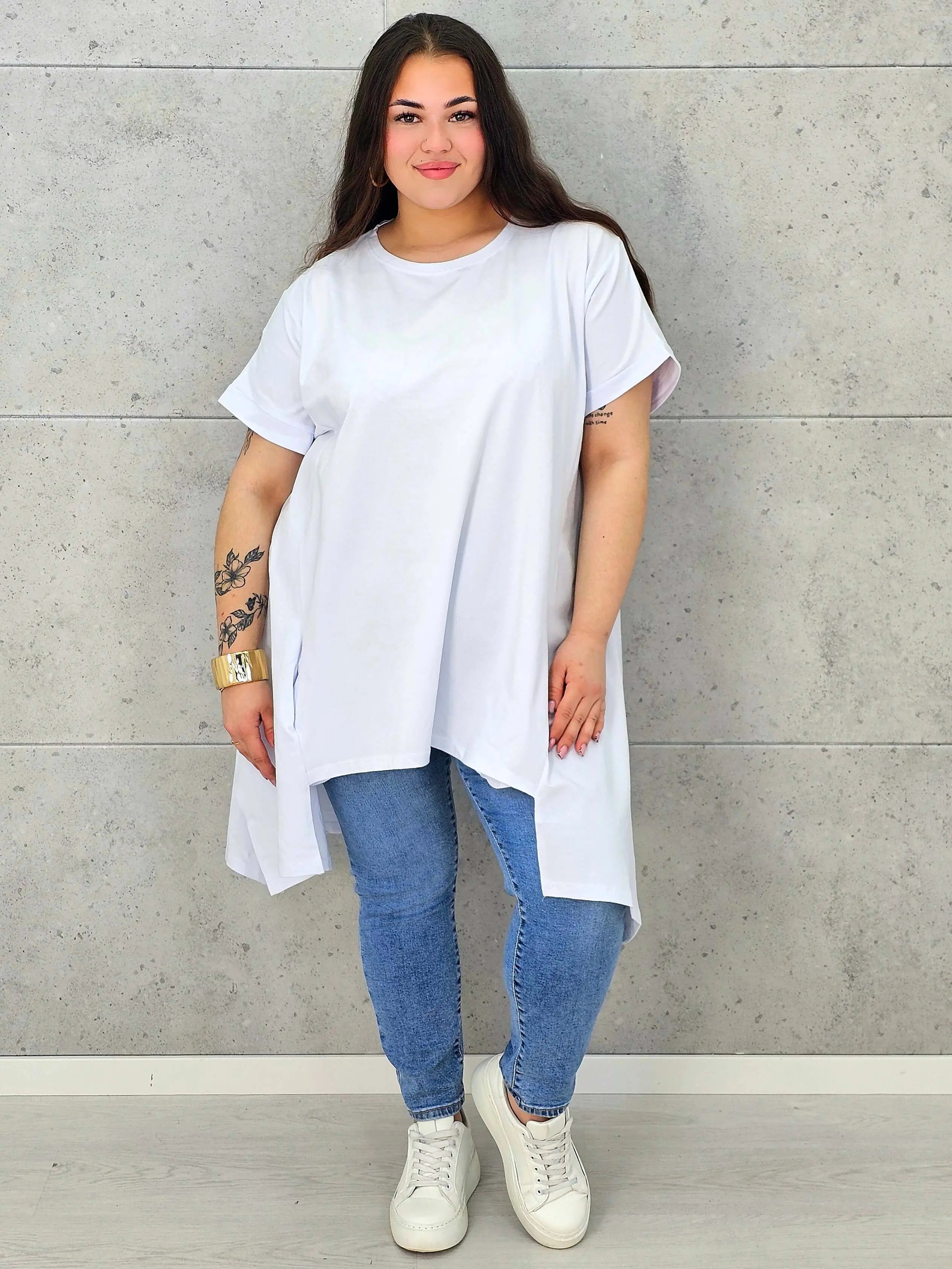 Bluzka plus size asymetryczna z efektowną, zwiewną wstawką Stylowa XL