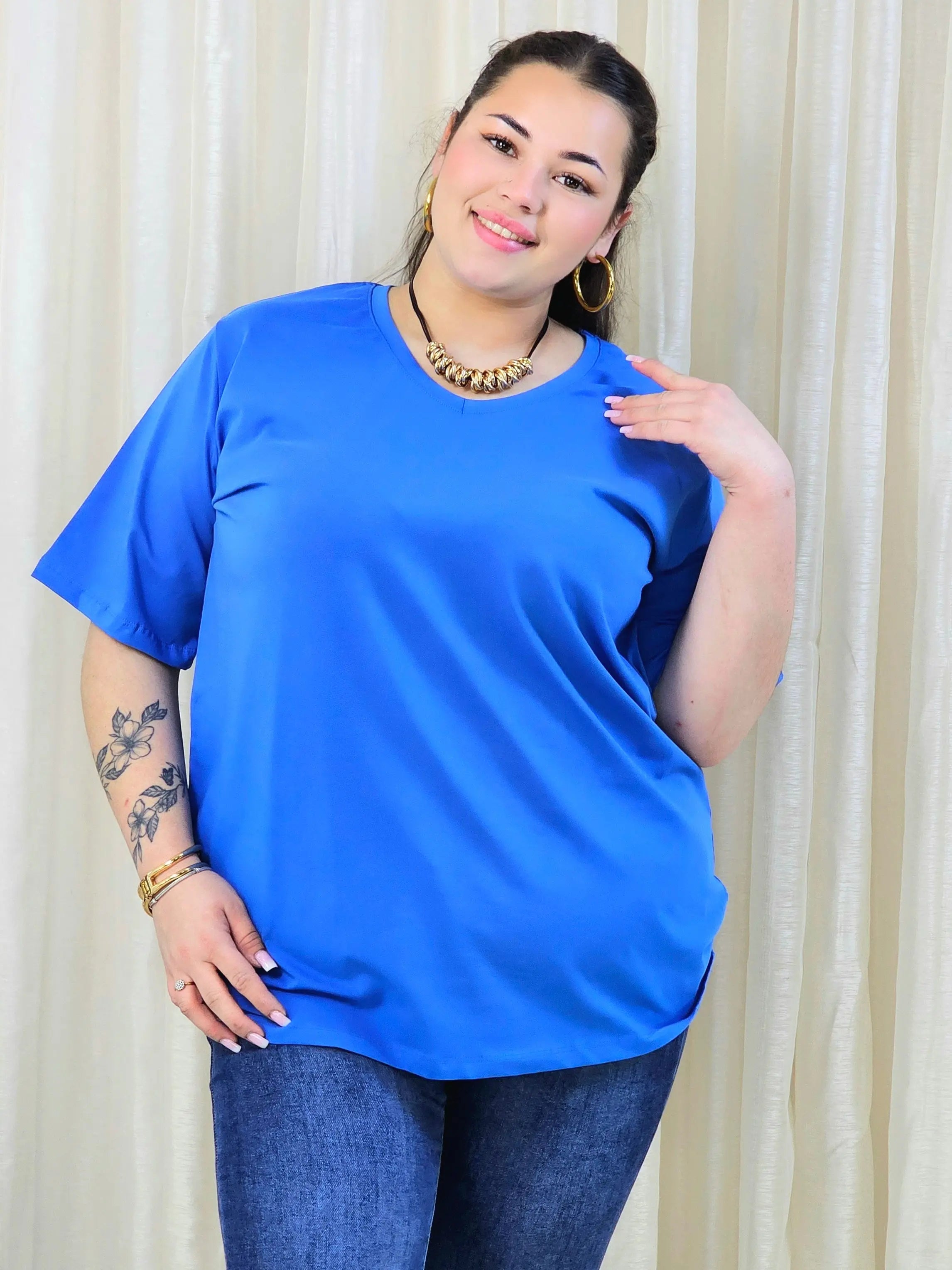 Bluzka plus size gładka z dekoltem V – klasyczna bluzka damska XXL w wielu kolorach Stylowa XL