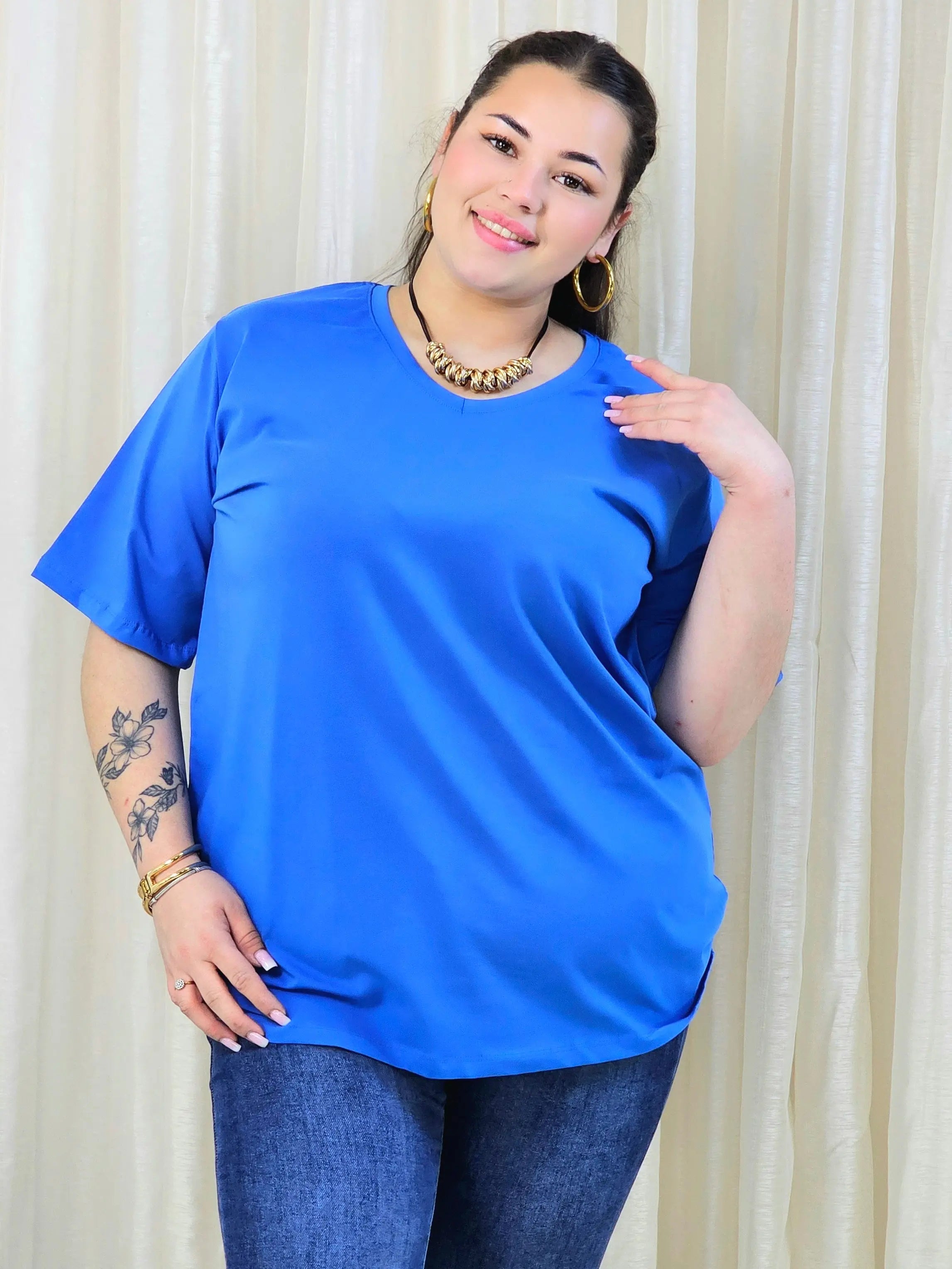 Bluzka plus size gładka z dekoltem V – klasyczna bluzka damska XXL w wielu kolorach Stylowa XL