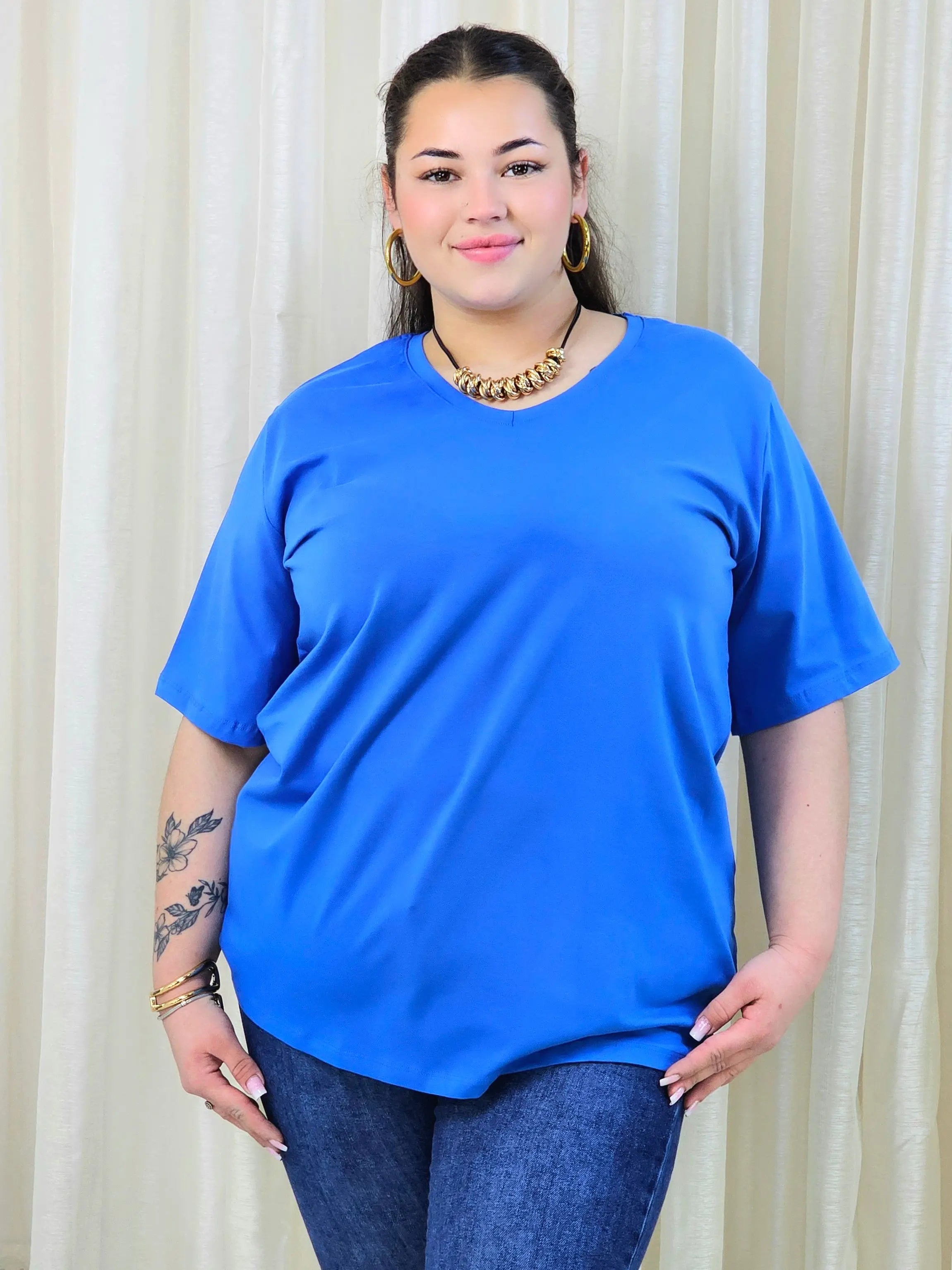 Bluzka plus size gładka z dekoltem V – klasyczna bluzka damska XXL w wielu kolorach Stylowa XL