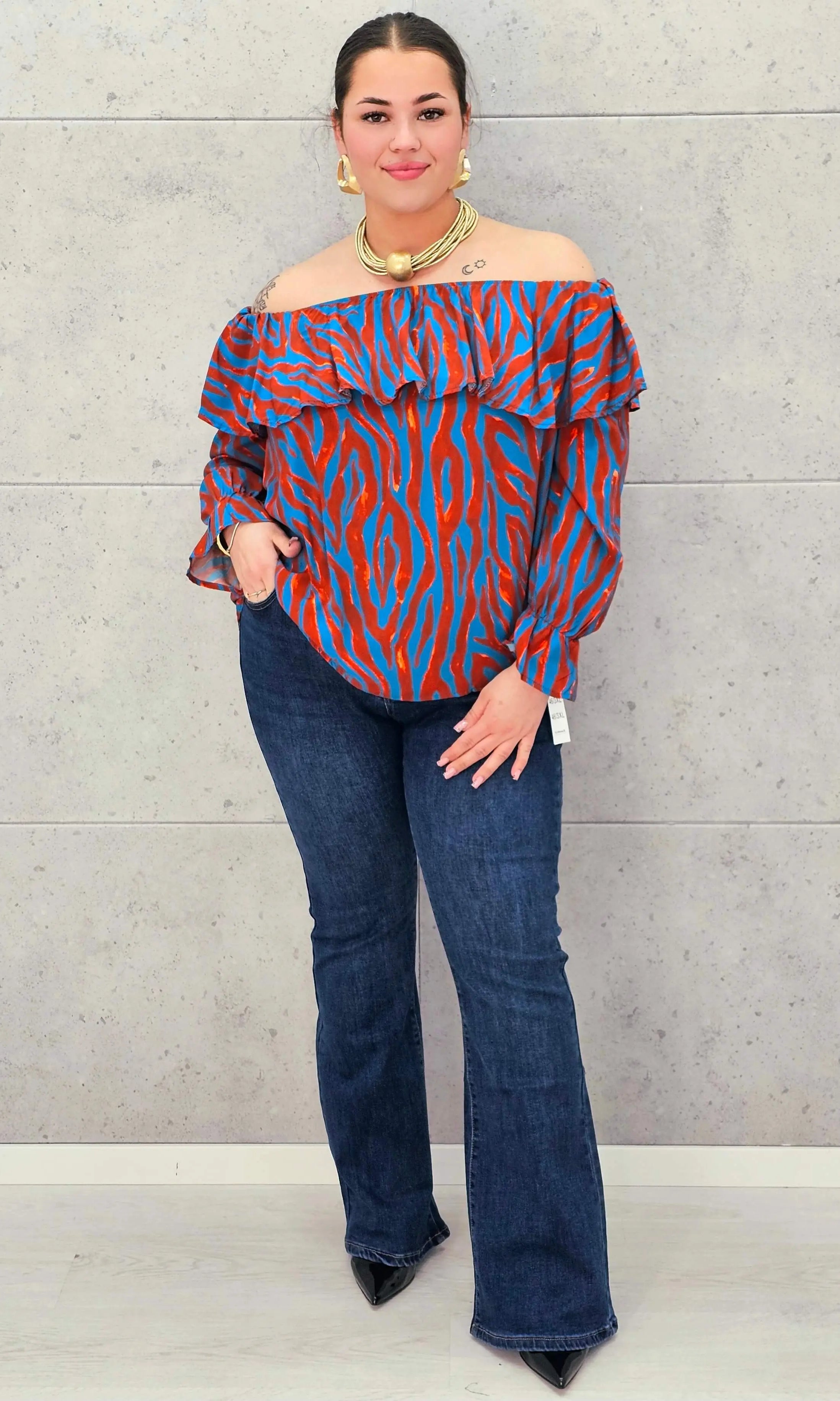 Bluzka plus size hiszpanka w kolorowy print – modna propozycja dla kobiet XXL Stylowa XL