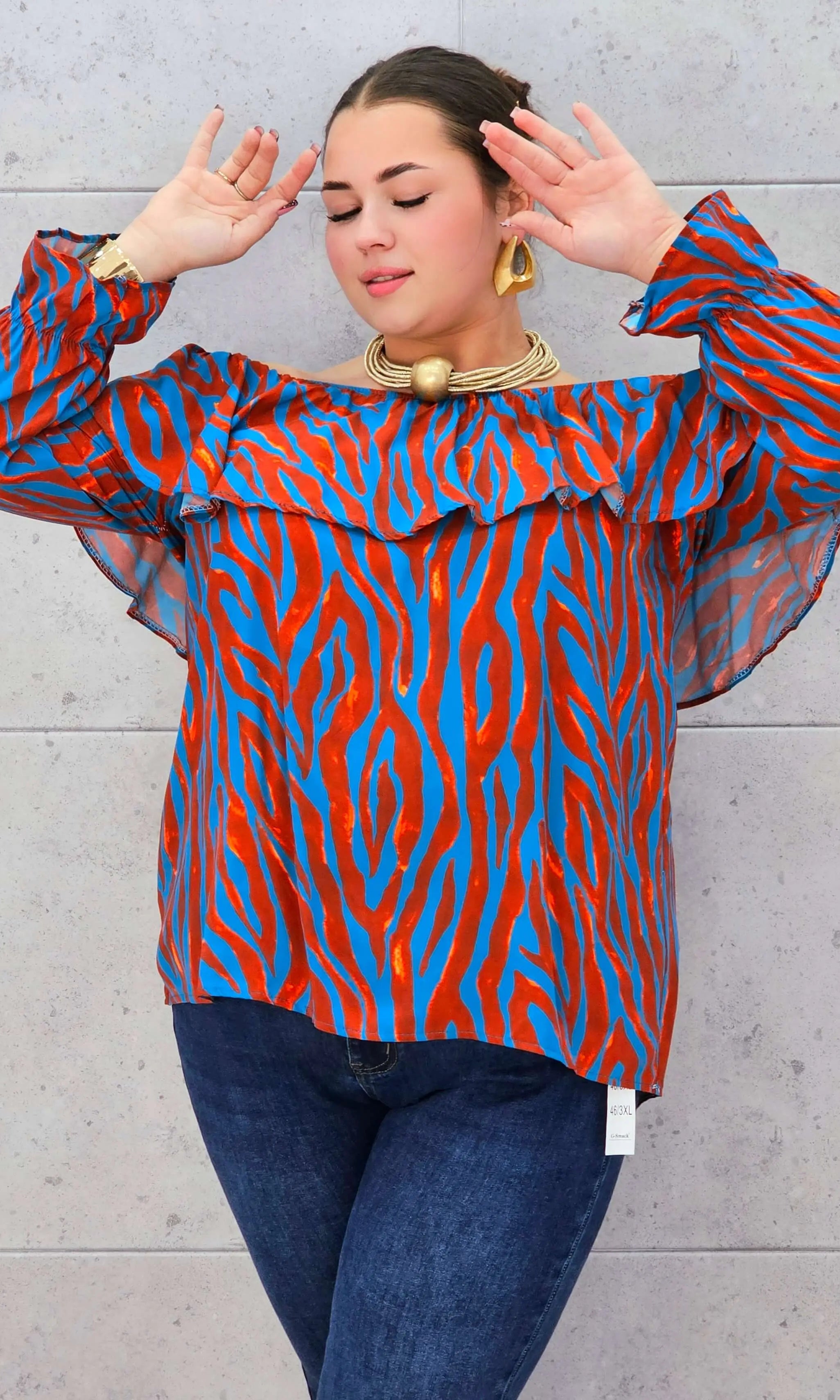 Bluzka plus size hiszpanka w kolorowy print – modna propozycja dla kobiet XXL Stylowa XL