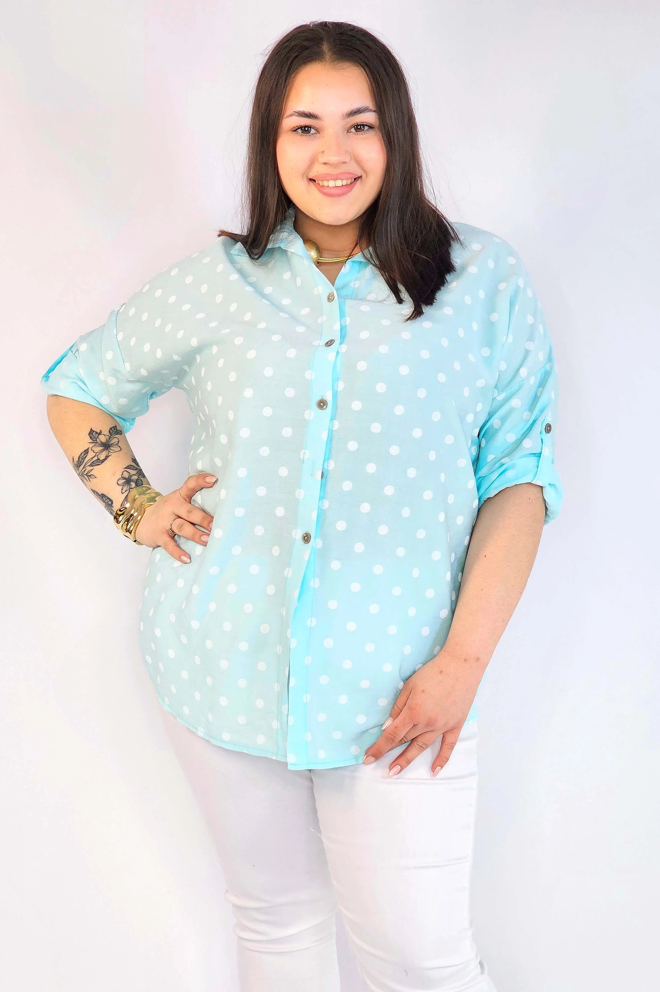 Bluzka plus size koszulowa w grochy – wygodna bluzka XXL Stylowa XL