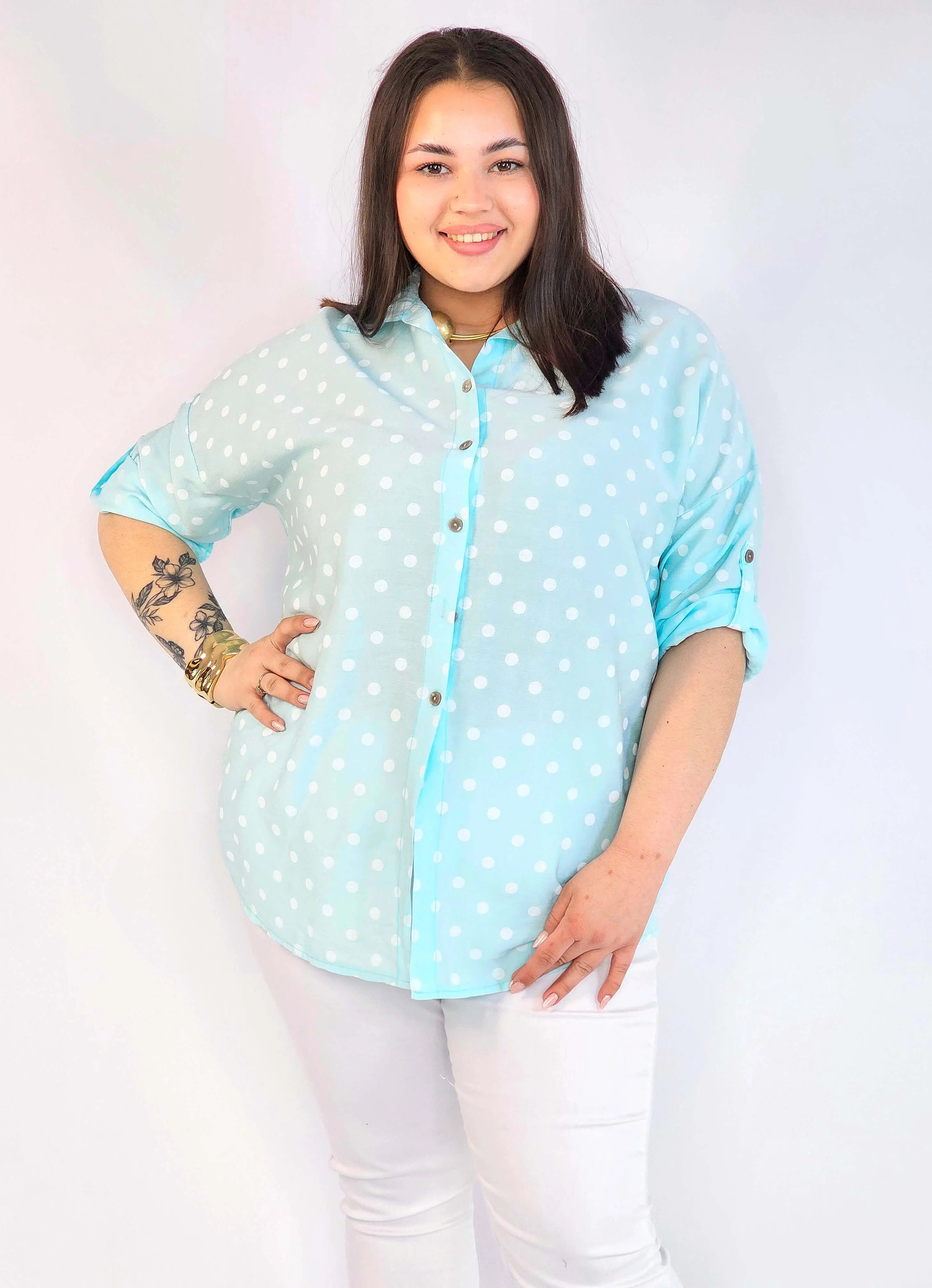 Bluzka plus size koszulowa w grochy – wygodna bluzka XXL Stylowa XL