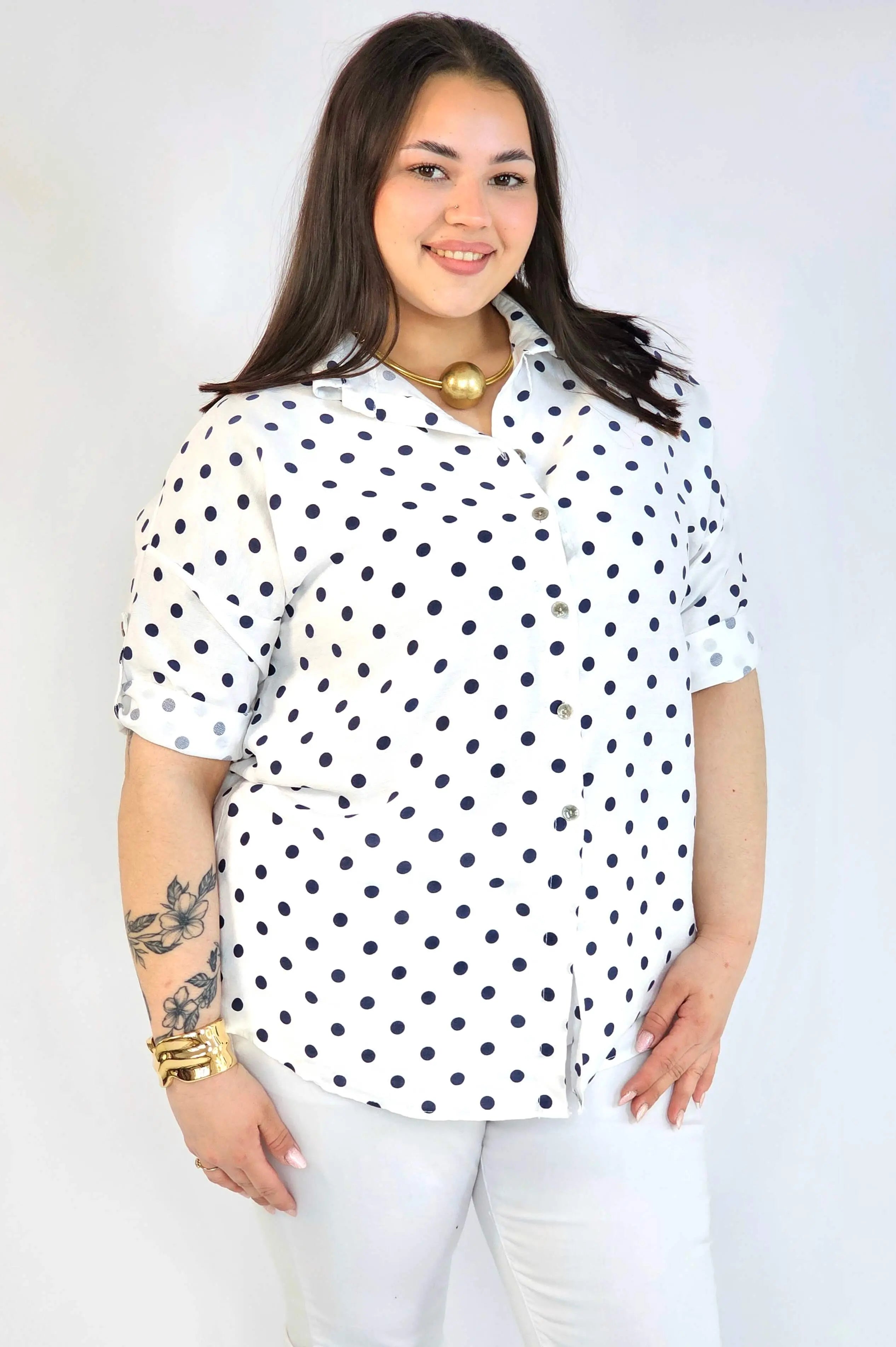 Bluzka plus size koszulowa w grochy – wygodna bluzka XXL Stylowa XL