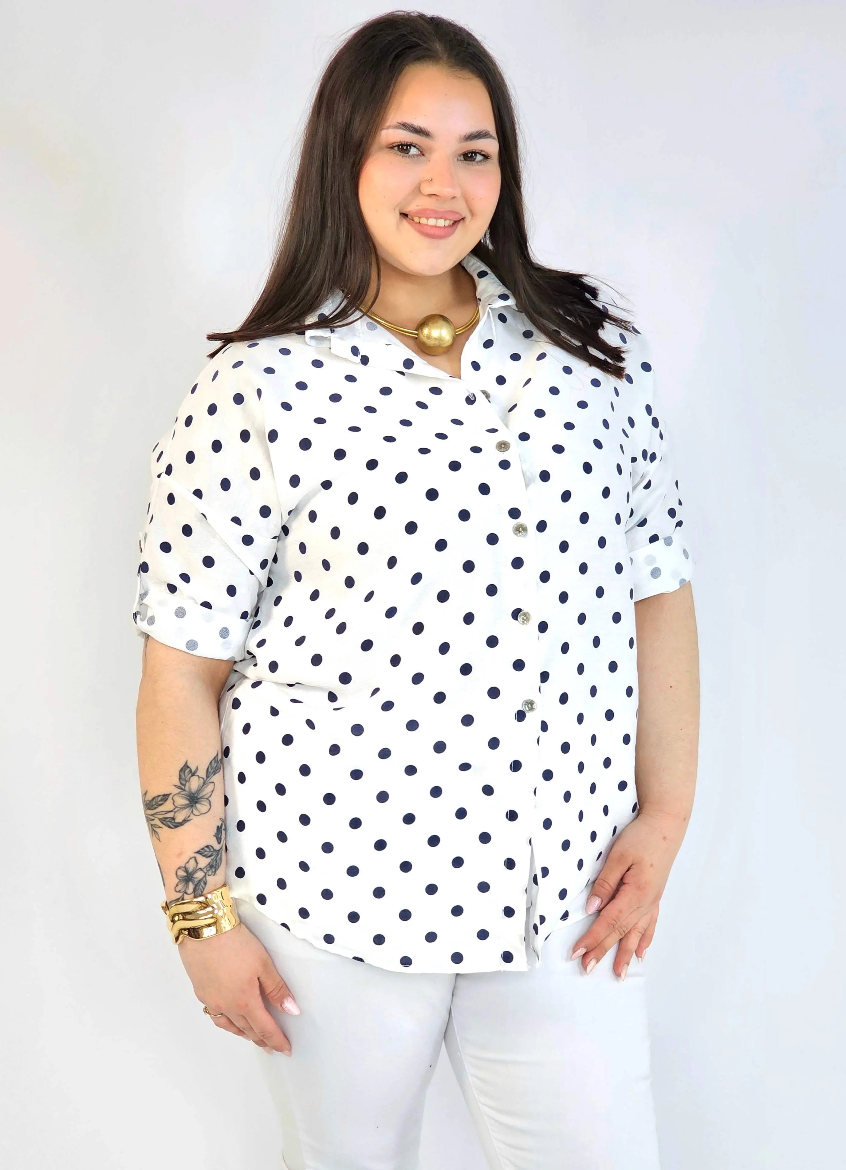 Bluzka plus size koszulowa w grochy – wygodna bluzka XXL Stylowa XL