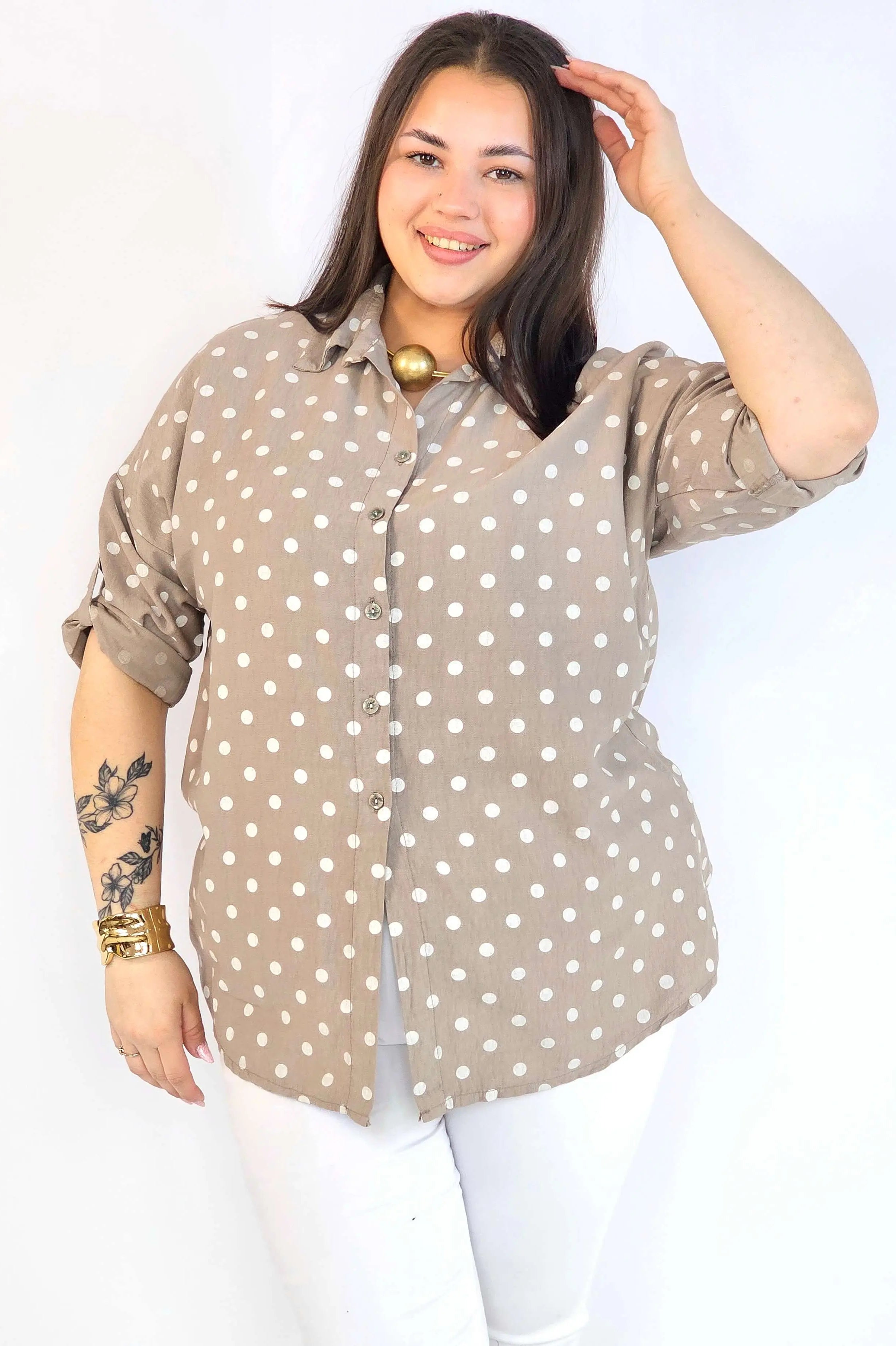 Bluzka plus size koszulowa w grochy – wygodna bluzka XXL Stylowa XL