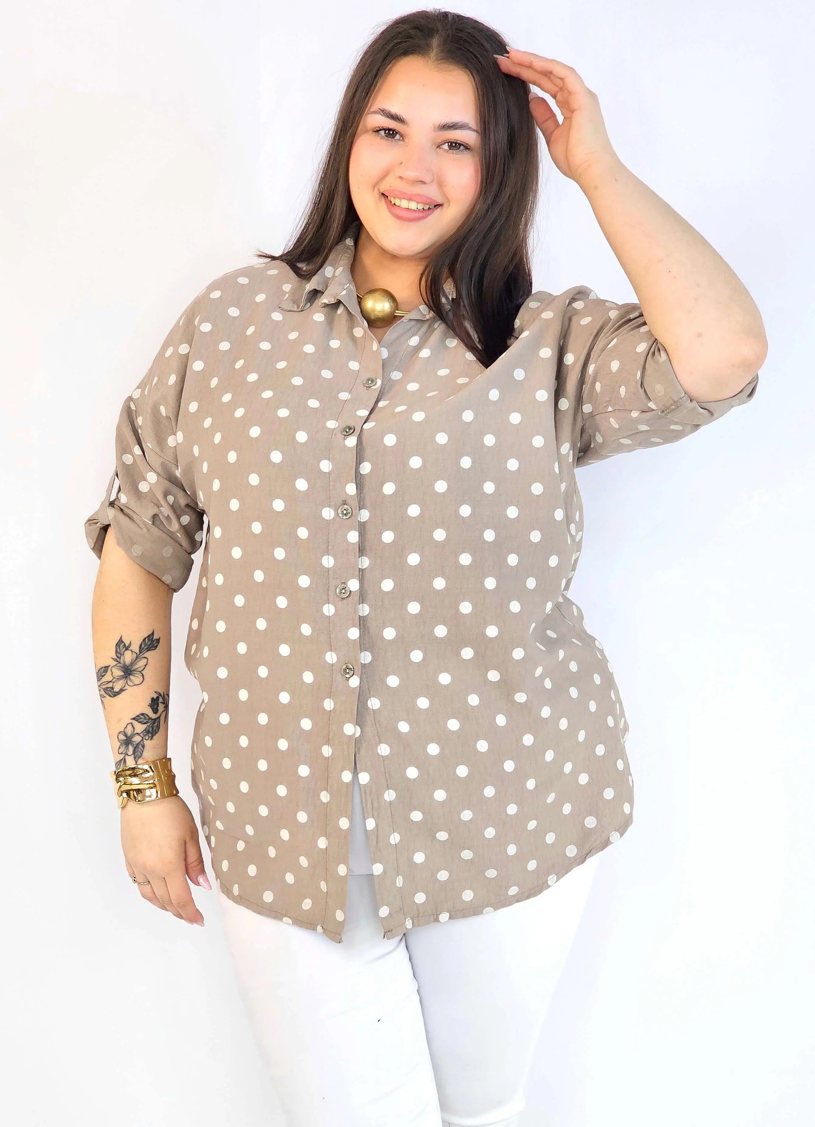 Bluzka plus size koszulowa w grochy – wygodna bluzka XXL Stylowa XL