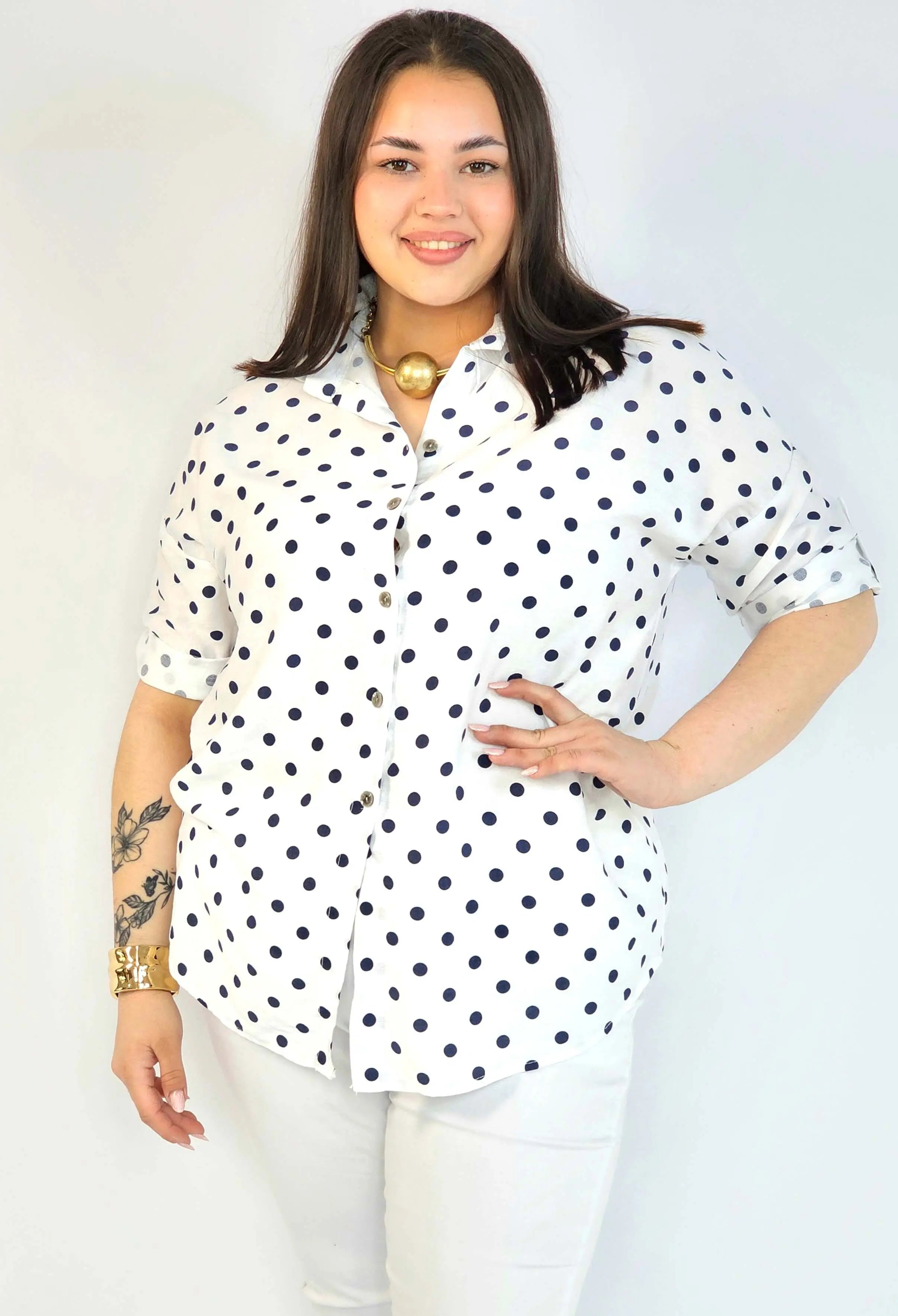 Bluzka plus size koszulowa w grochy – wygodna bluzka XXL Stylowa XL