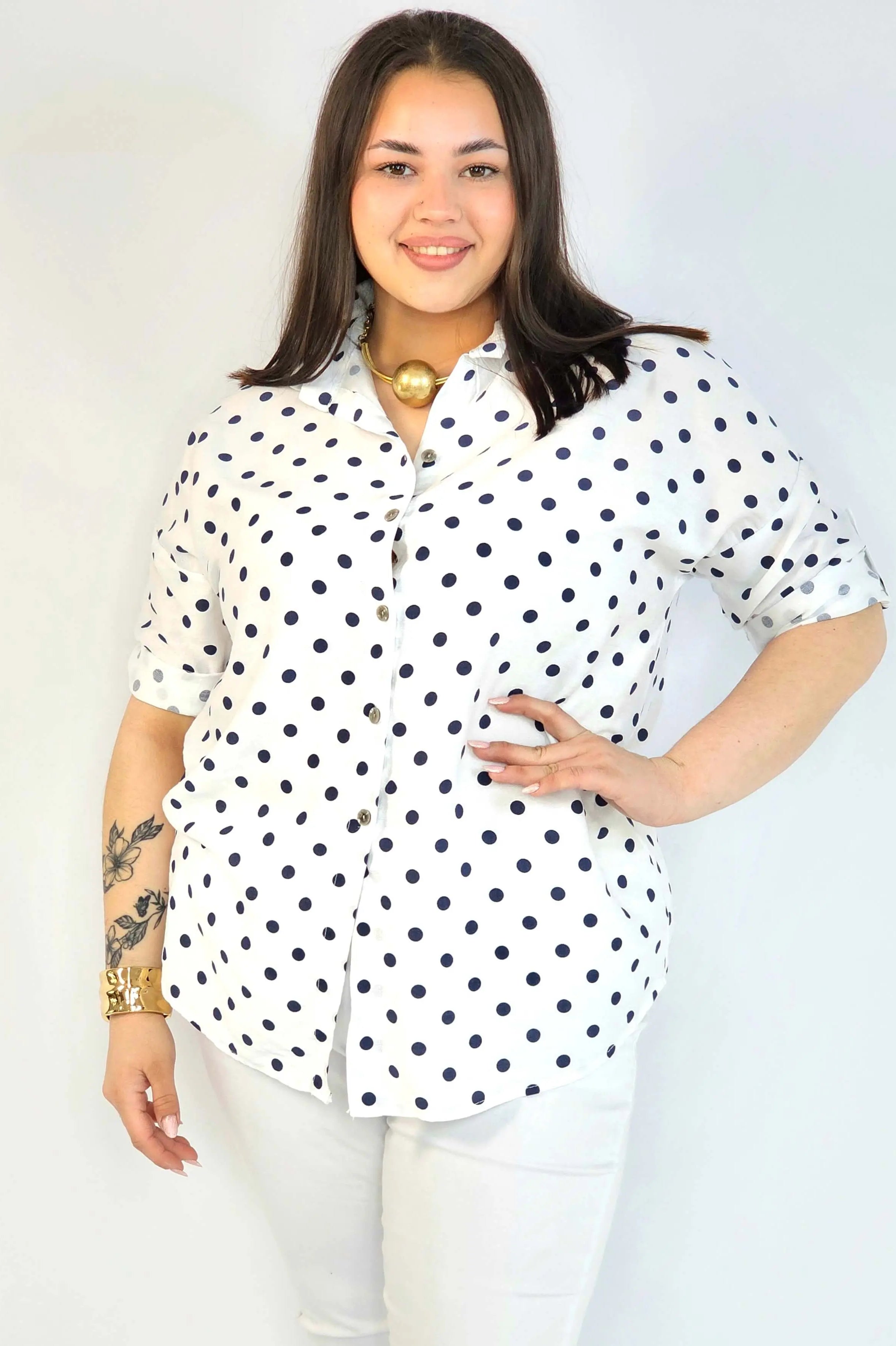 Bluzka plus size koszulowa w grochy – wygodna bluzka XXL Stylowa XL