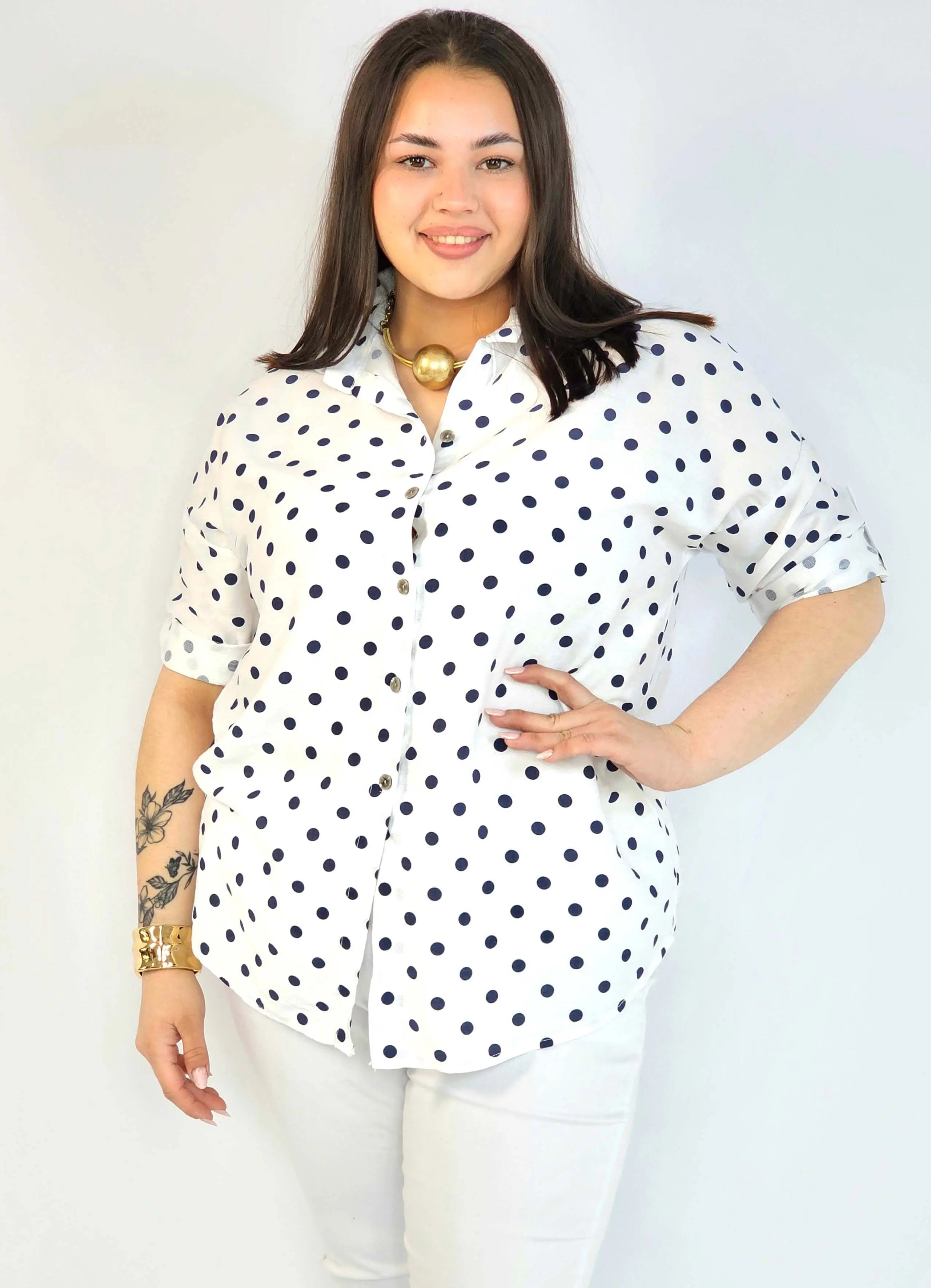 Bluzka plus size koszulowa w grochy – wygodna bluzka XXL Stylowa XL