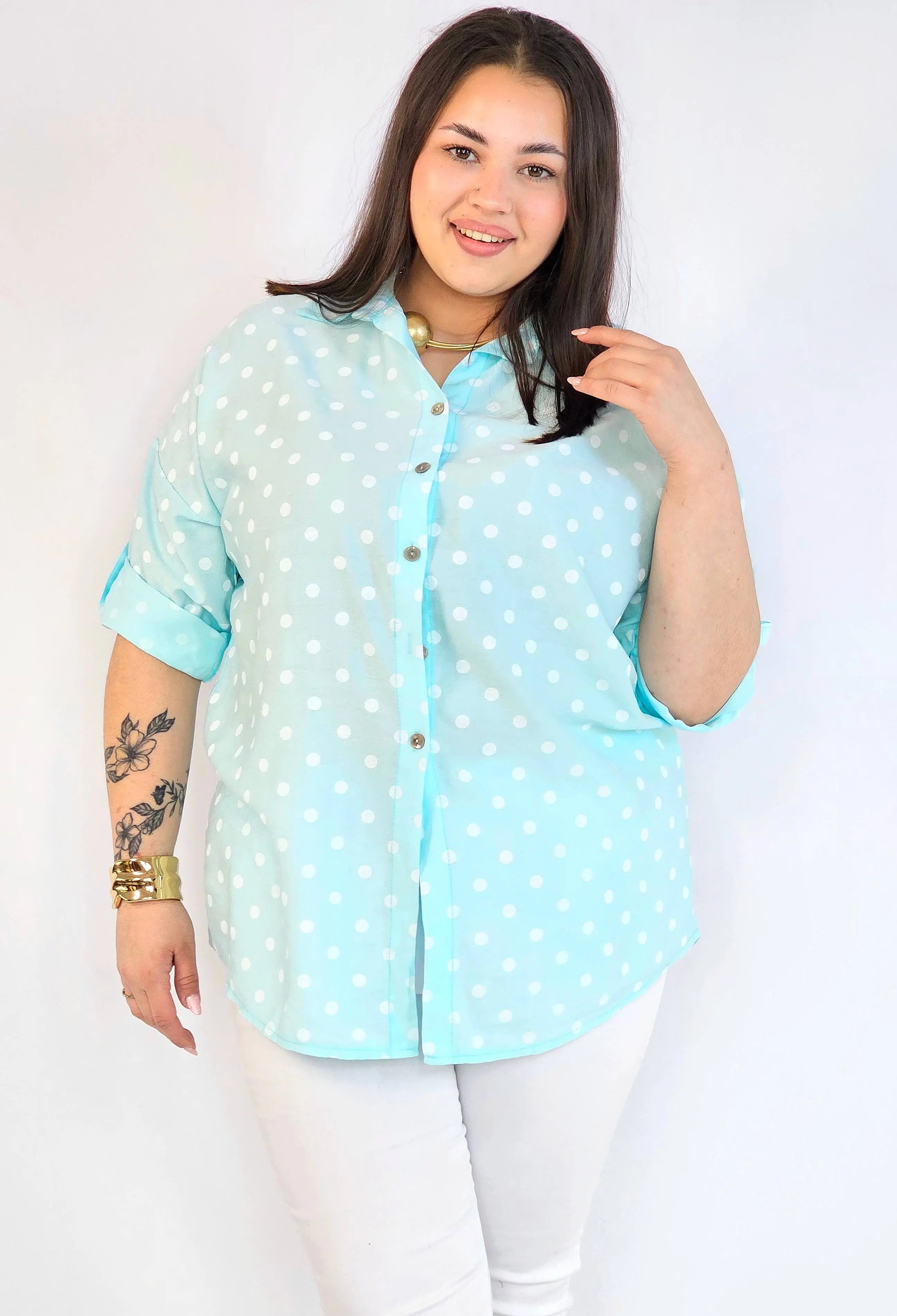 Bluzka plus size koszulowa w grochy – wygodna bluzka XXL Stylowa XL