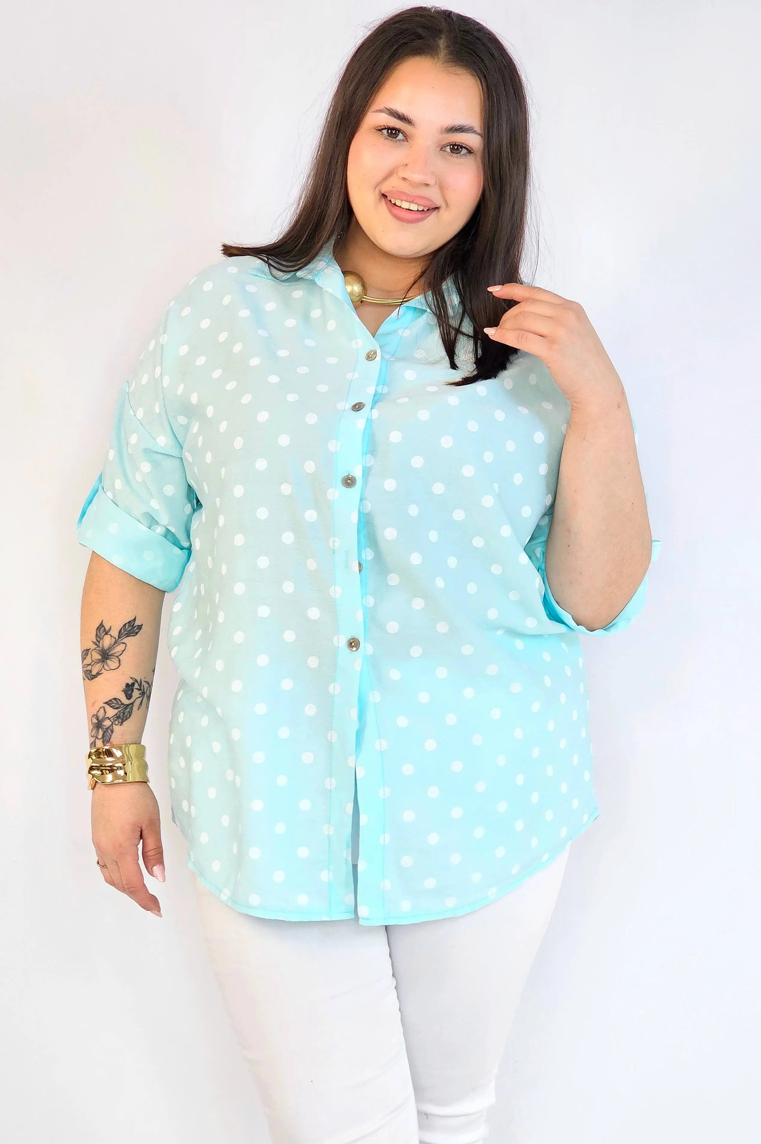 Bluzka plus size koszulowa w grochy – wygodna bluzka XXL Stylowa XL