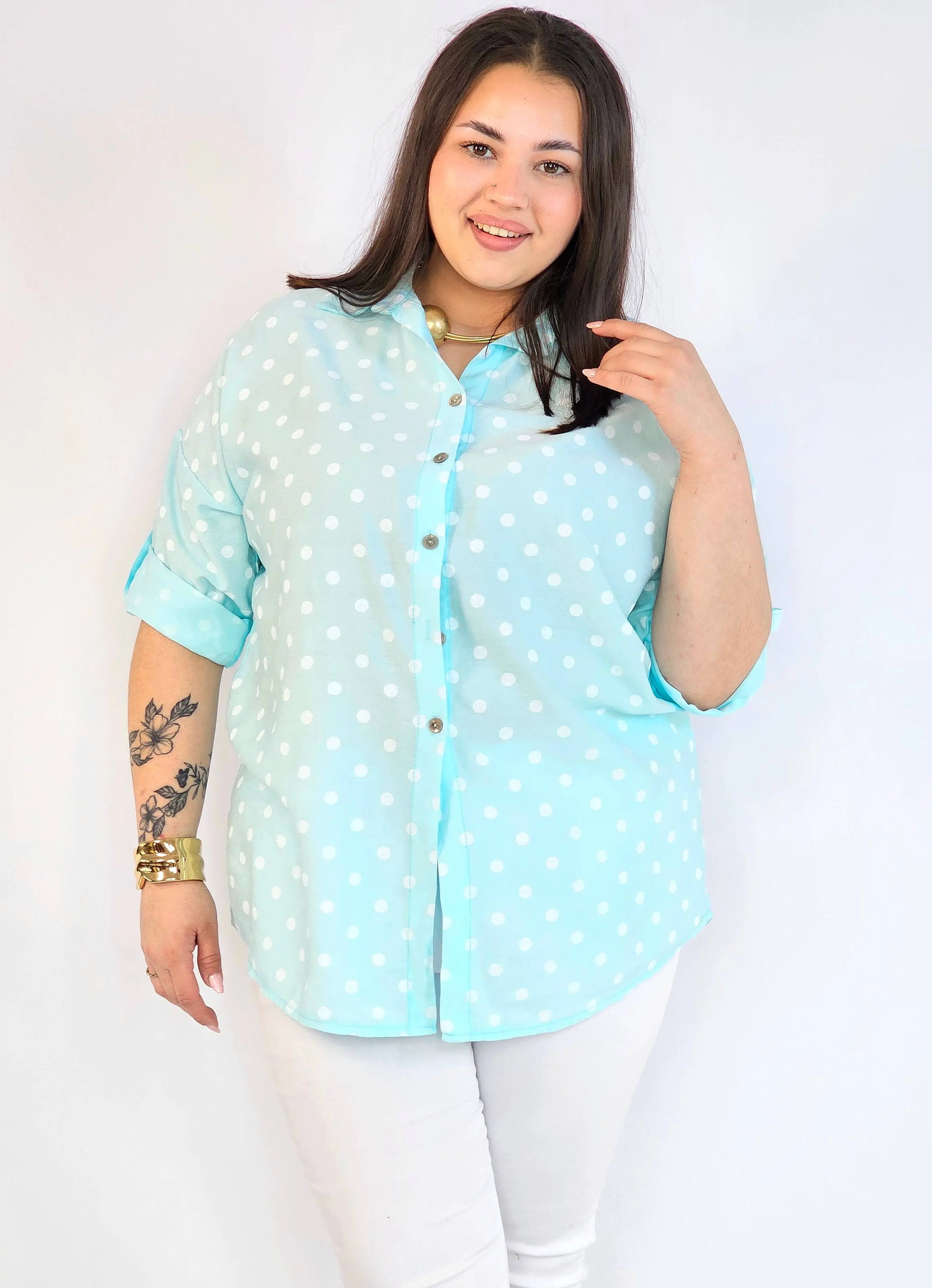 Bluzka plus size koszulowa w grochy – wygodna bluzka XXL Stylowa XL