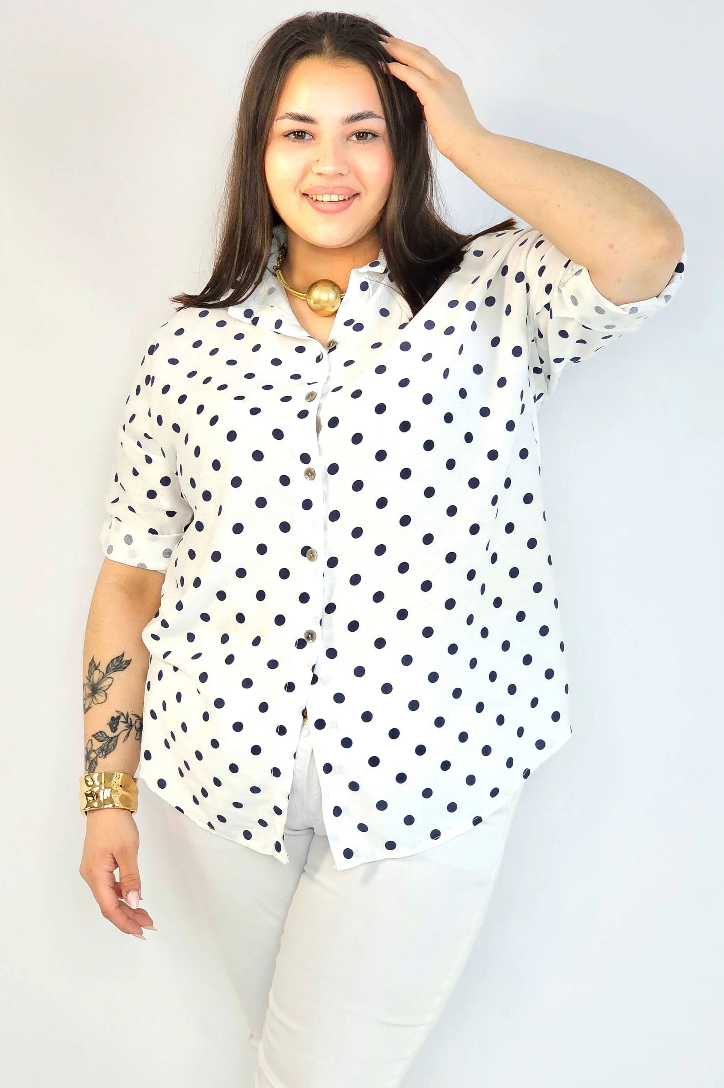 Bluzka plus size koszulowa w grochy – wygodna bluzka XXL Stylowa XL