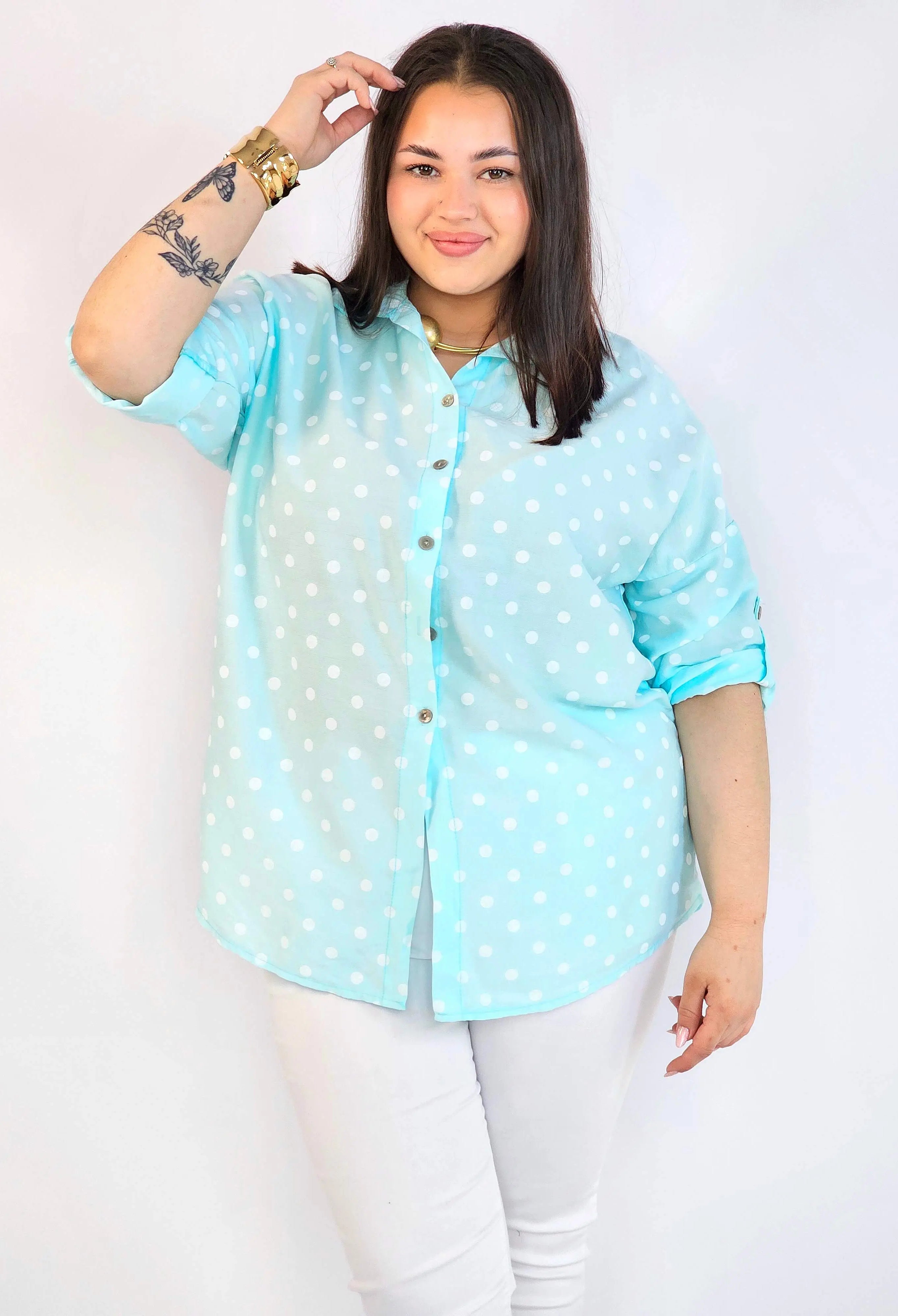Bluzka plus size koszulowa w grochy – wygodna bluzka XXL Stylowa XL