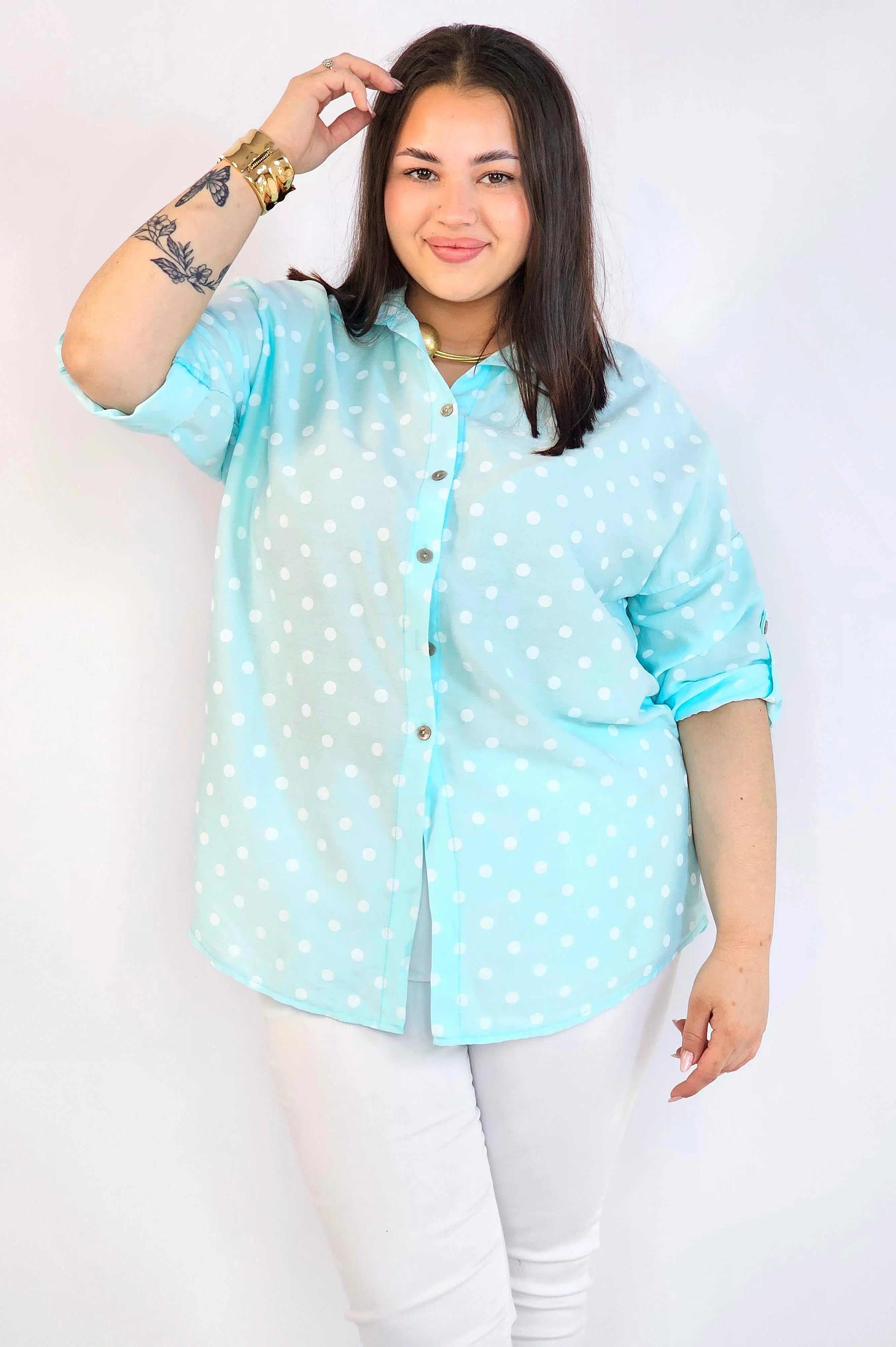 Bluzka plus size koszulowa w grochy – wygodna bluzka XXL Stylowa XL