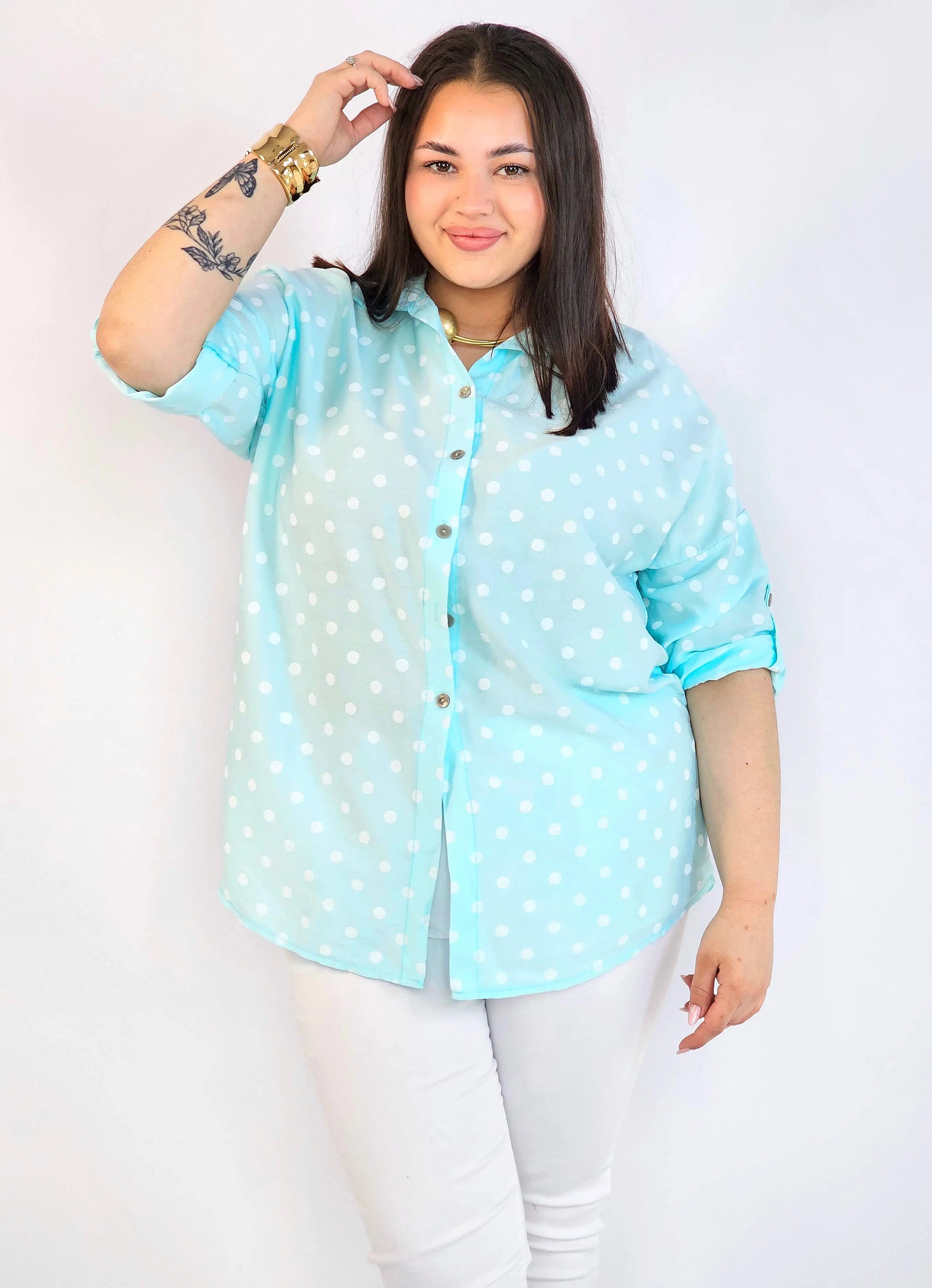 Bluzka plus size koszulowa w grochy – wygodna bluzka XXL Stylowa XL