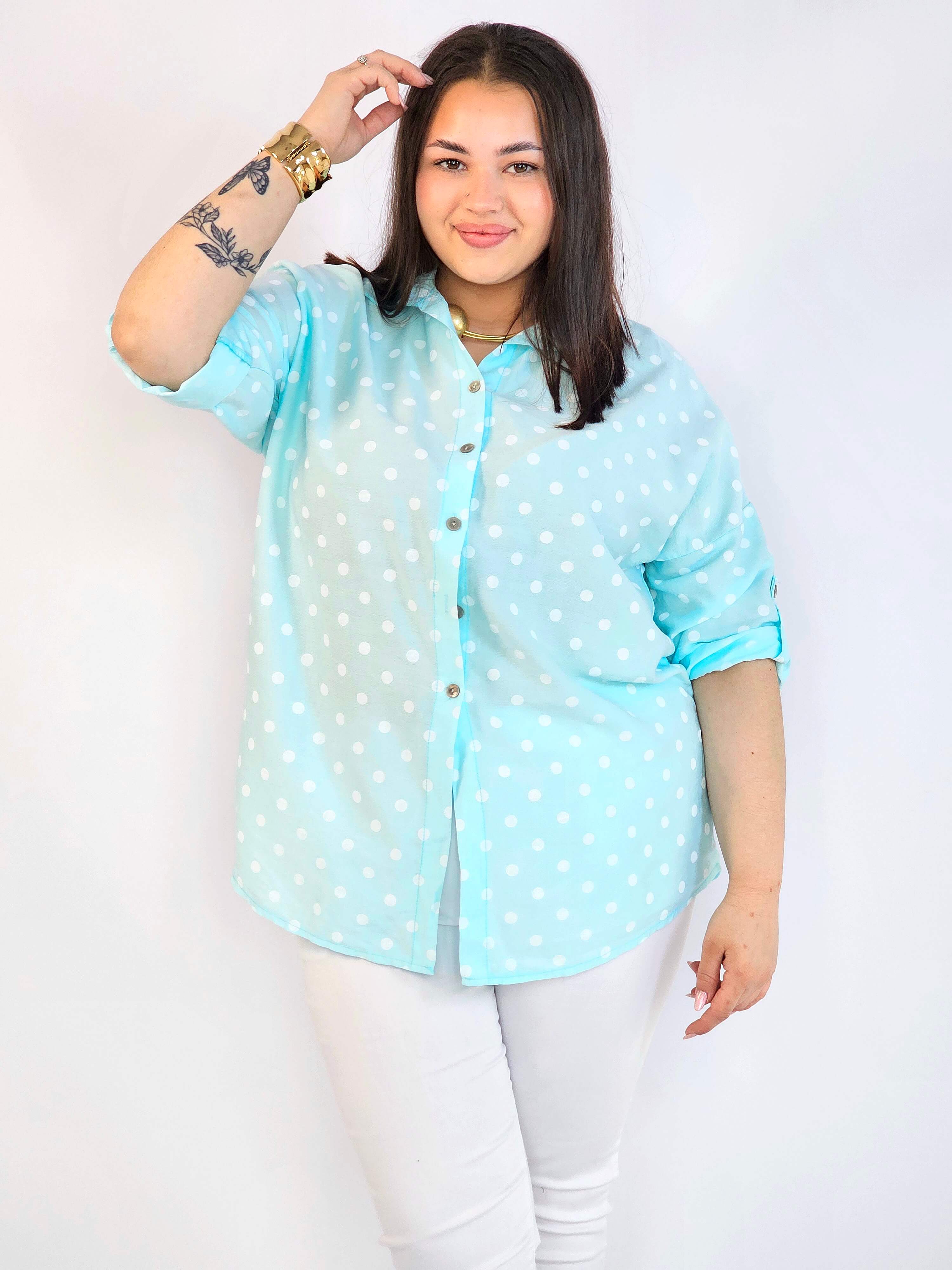 Bluzka plus size koszulowa w grochy – wygodna bluzka XXL Stylowa XL