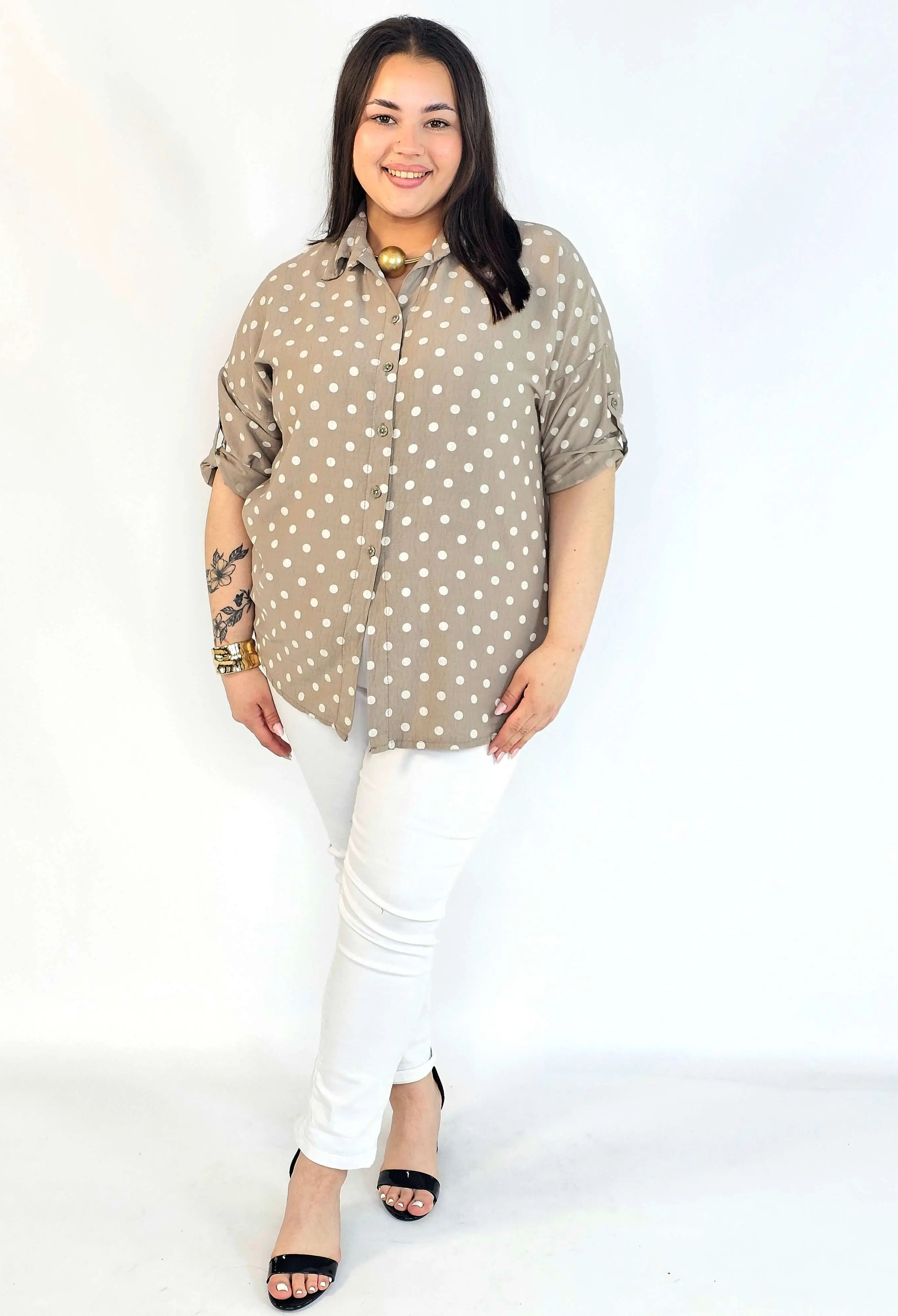 Bluzka plus size koszulowa w grochy – wygodna bluzka XXL Stylowa XL