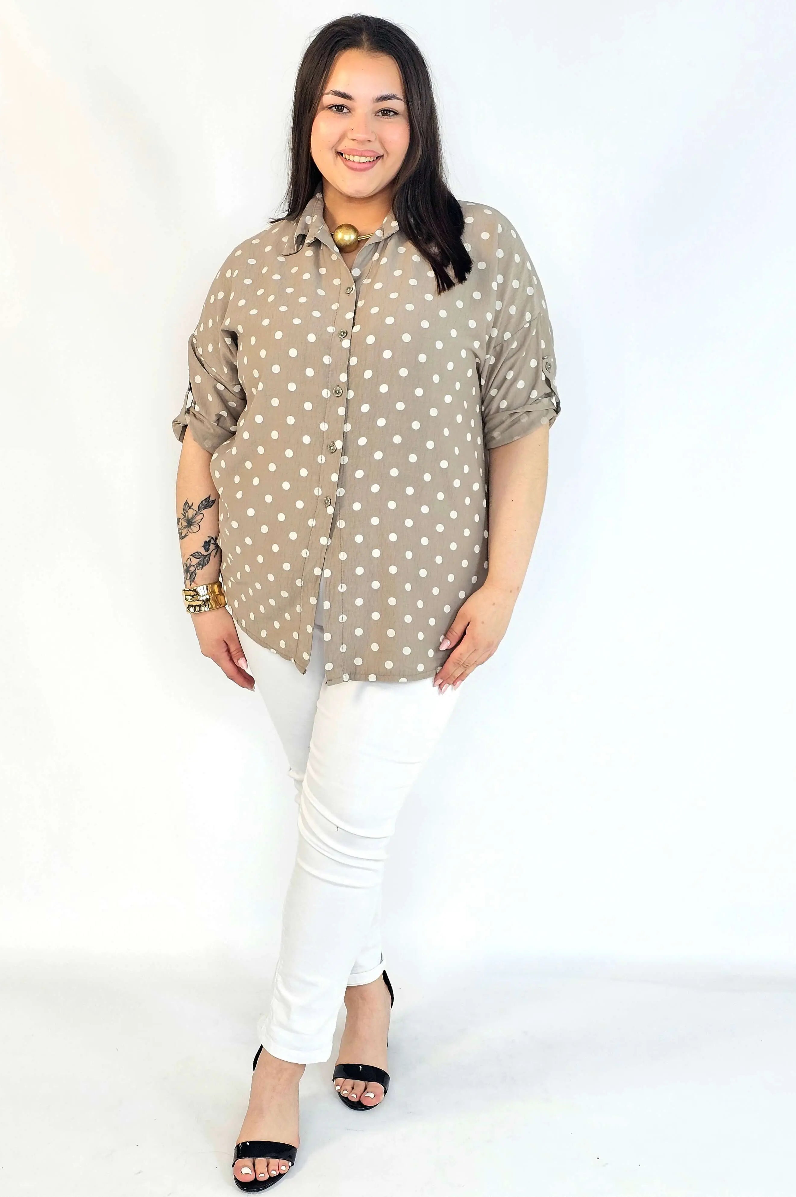 Bluzka plus size koszulowa w grochy – wygodna bluzka XXL Stylowa XL