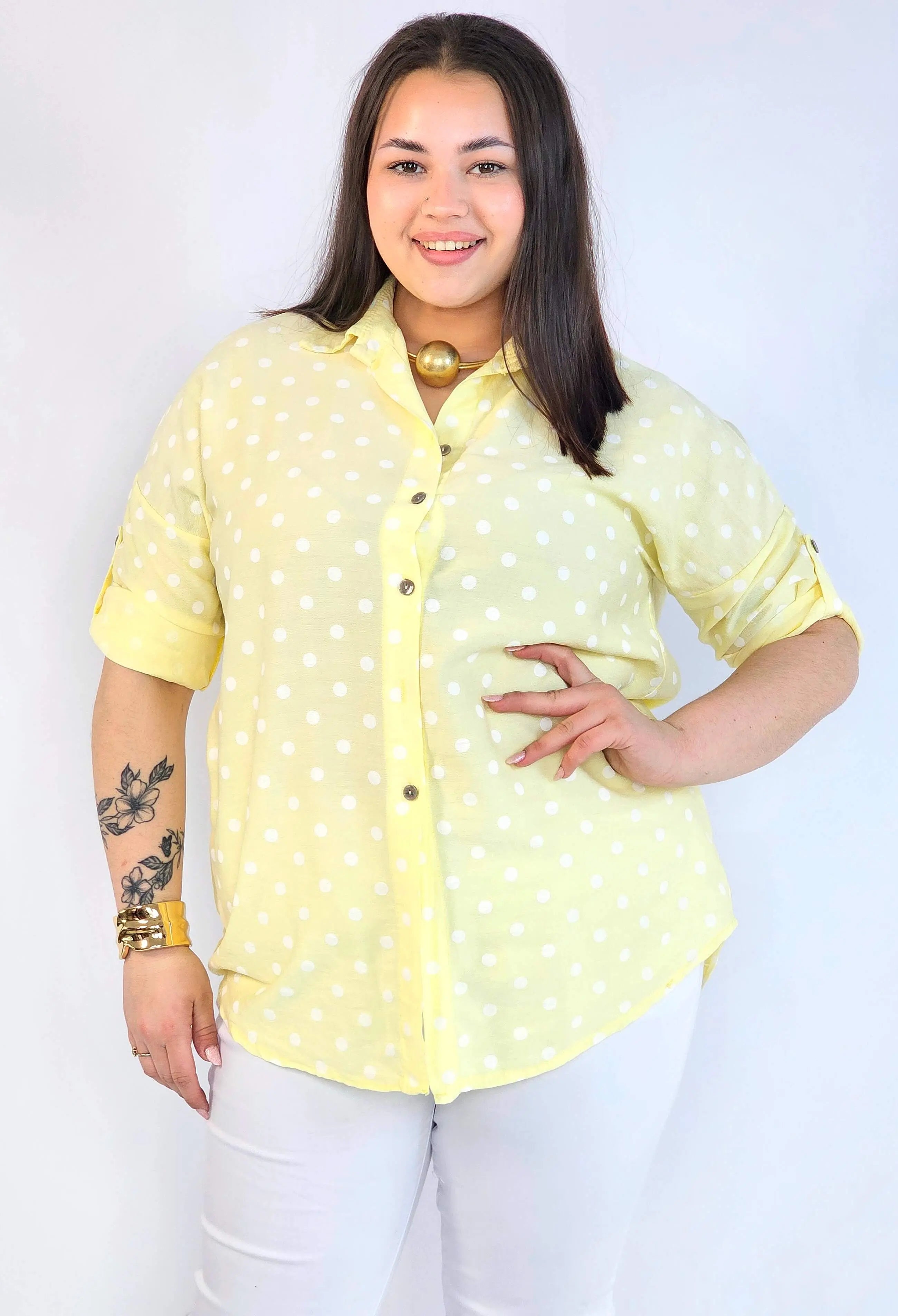 Bluzka plus size koszulowa w grochy – wygodna bluzka XXL Stylowa XL