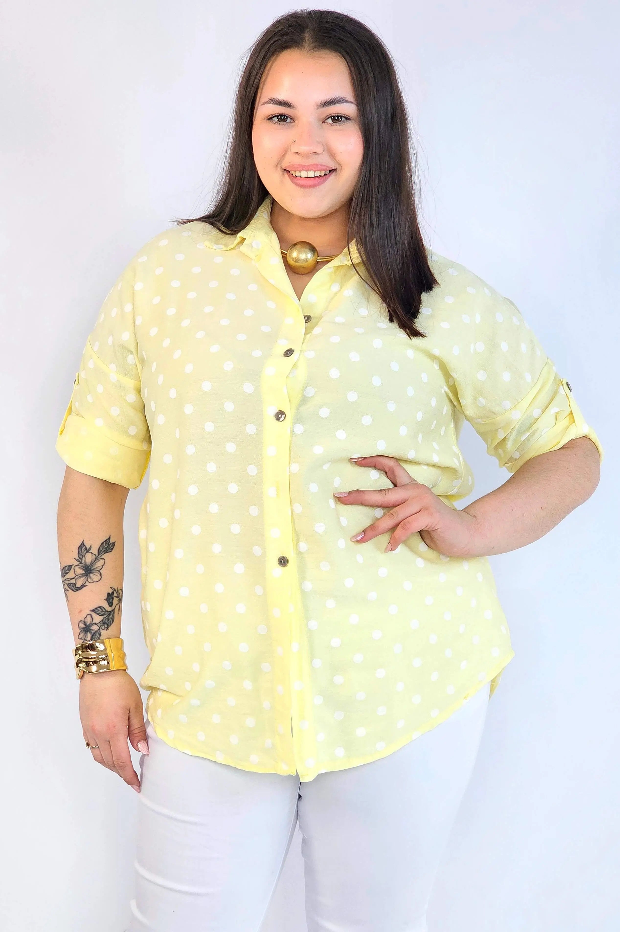 Bluzka plus size koszulowa w grochy – wygodna bluzka XXL Stylowa XL