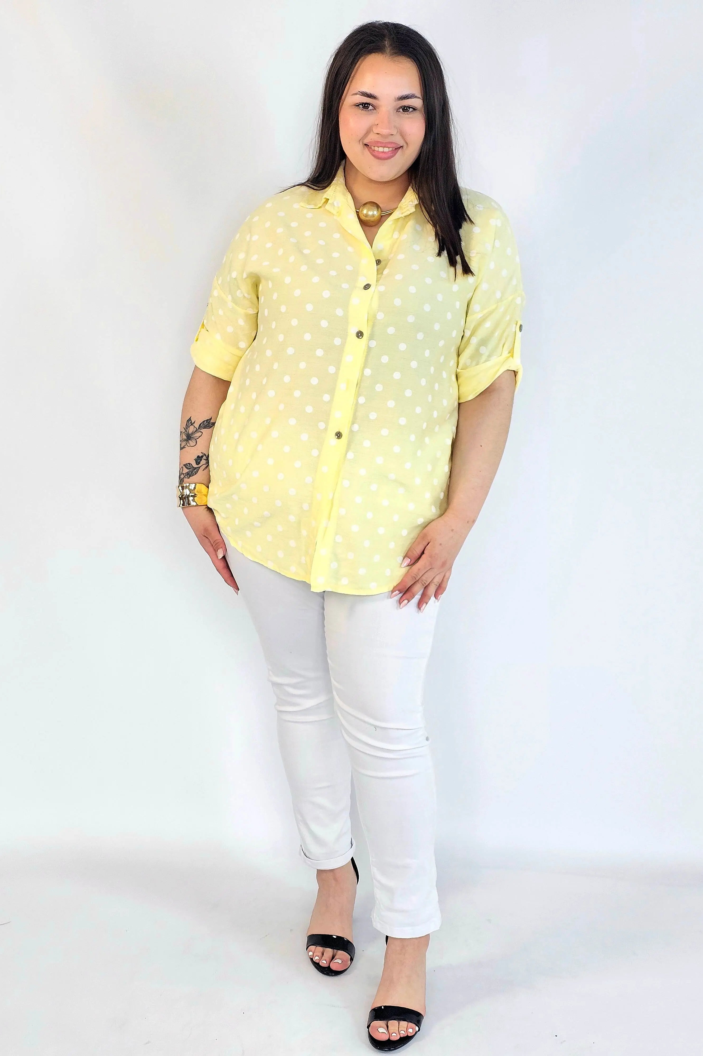 Bluzka plus size koszulowa w grochy – wygodna bluzka XXL Stylowa XL