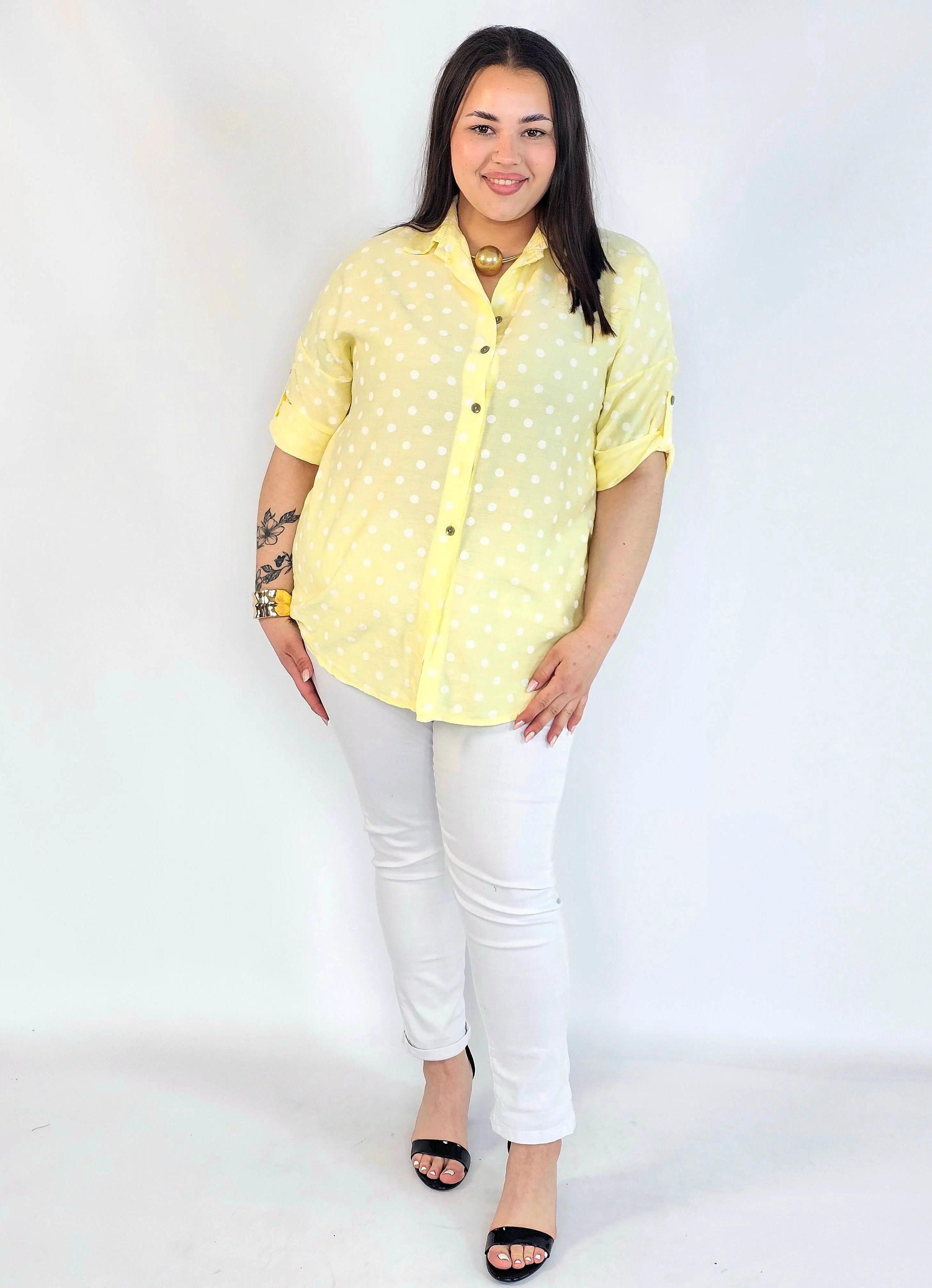 Bluzka plus size koszulowa w grochy – wygodna bluzka XXL Stylowa XL