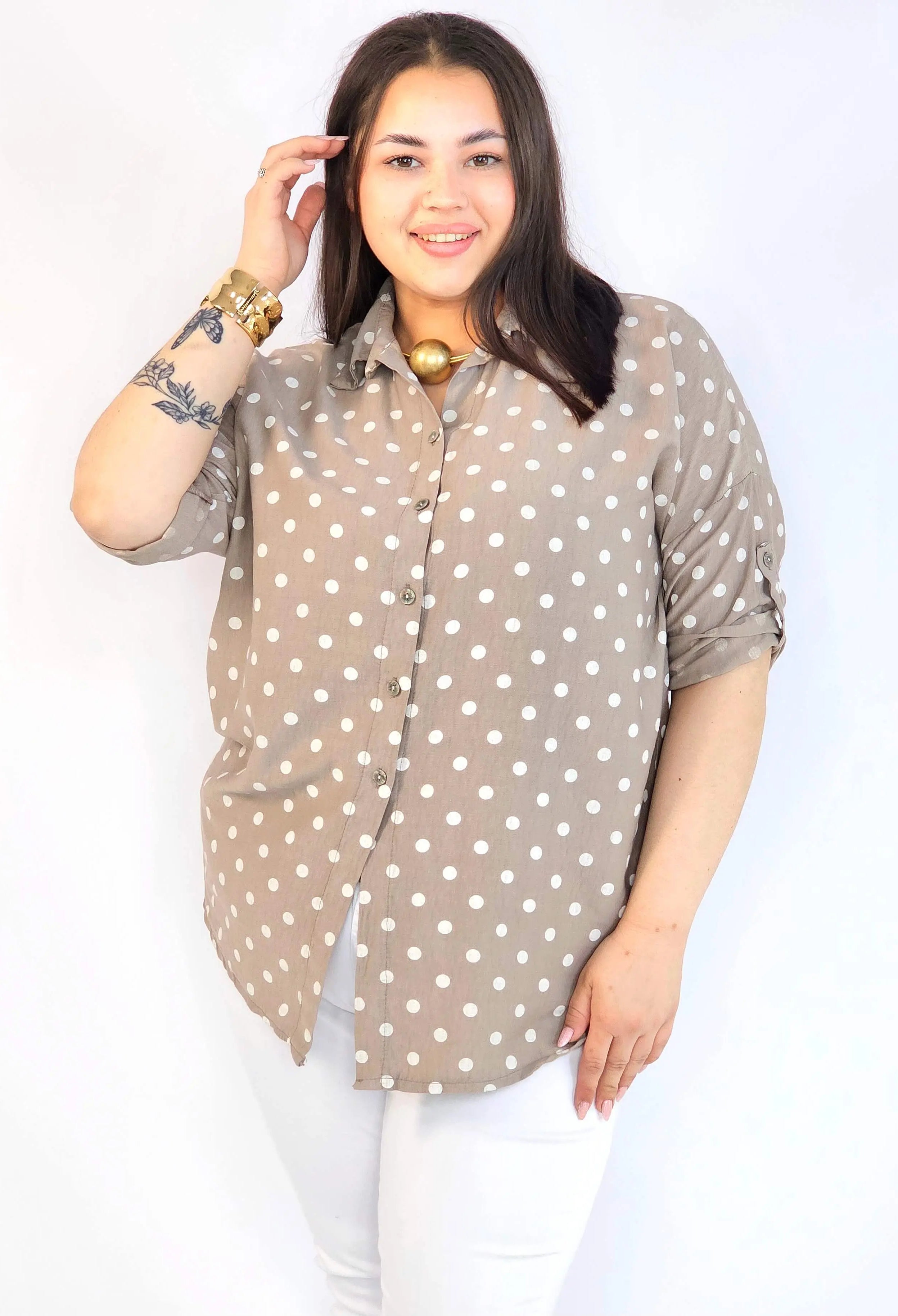 Bluzka plus size koszulowa w grochy – wygodna bluzka XXL Stylowa XL
