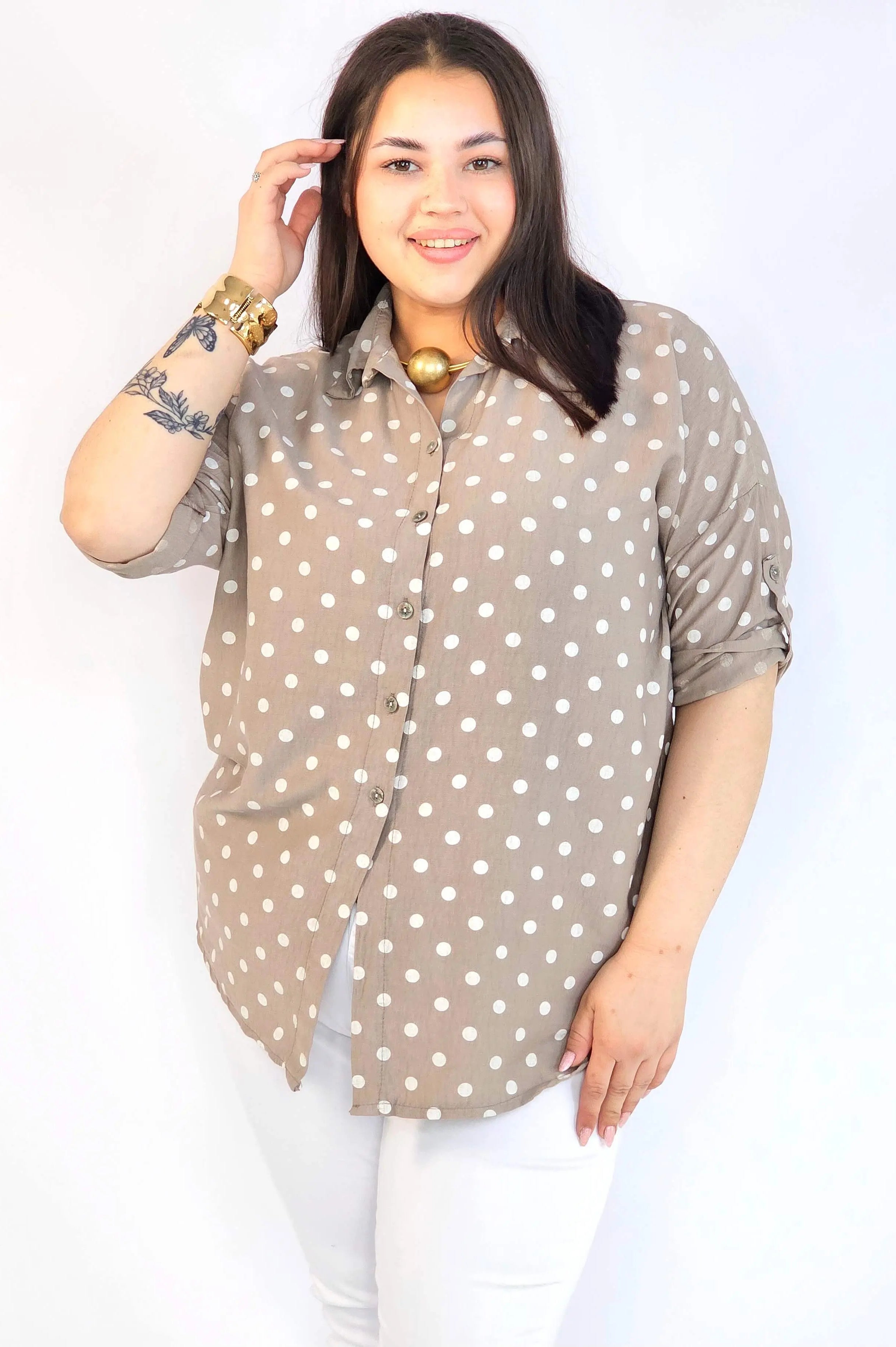 Bluzka plus size koszulowa w grochy – wygodna bluzka XXL Stylowa XL