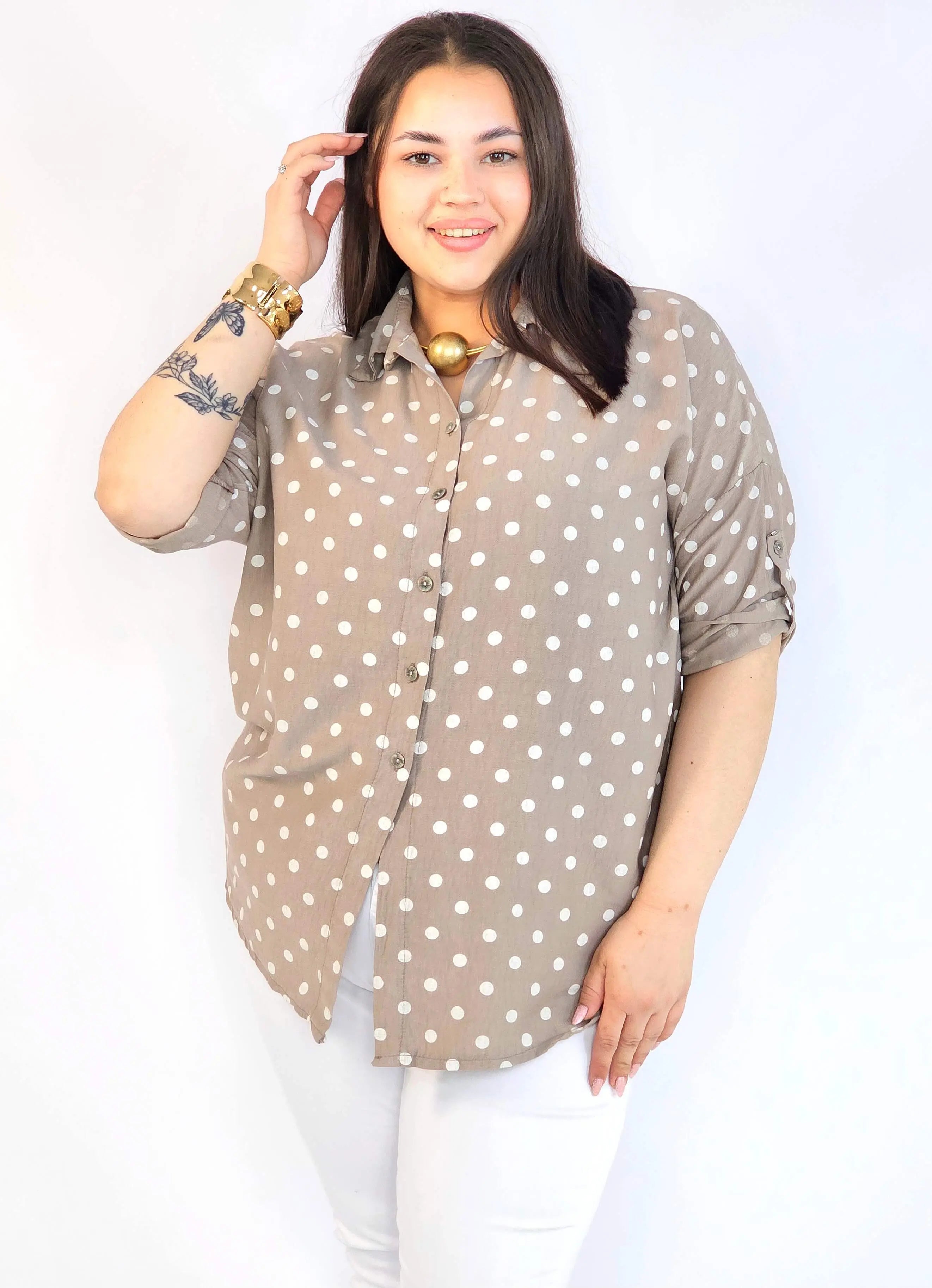 Bluzka plus size koszulowa w grochy – wygodna bluzka XXL Stylowa XL
