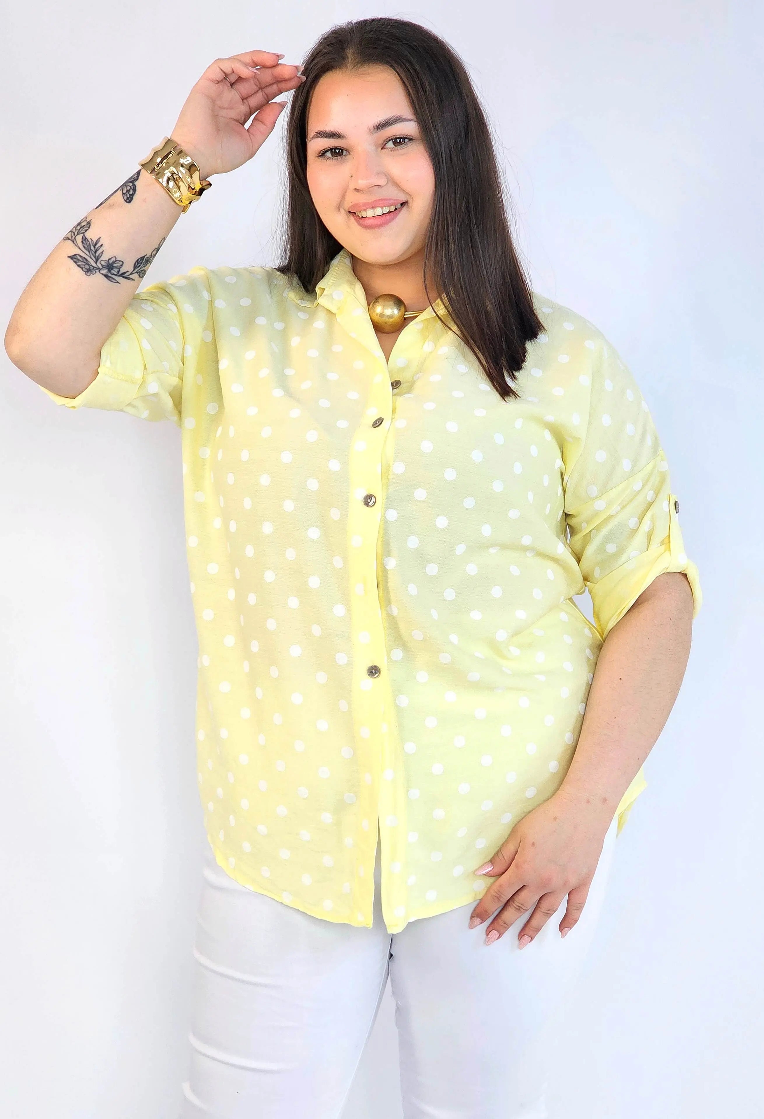 Bluzka plus size koszulowa w grochy – wygodna bluzka XXL Stylowa XL