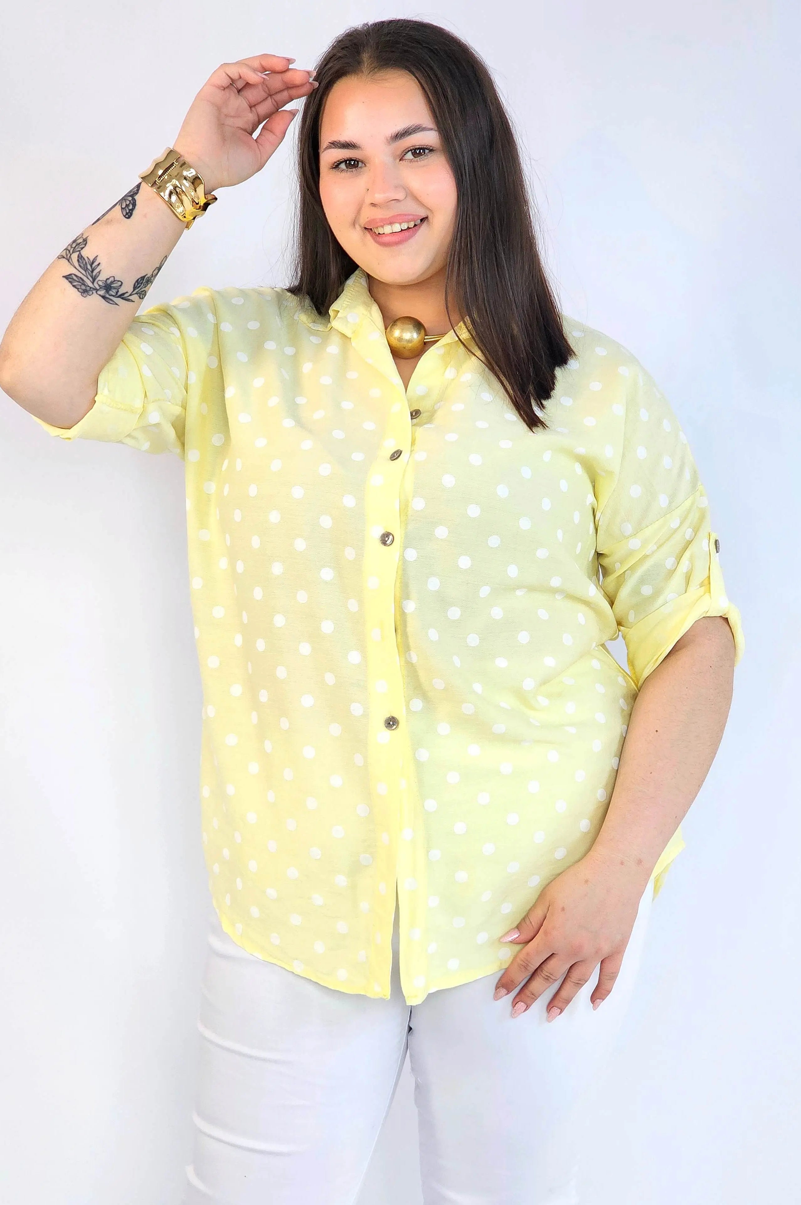 Bluzka plus size koszulowa w grochy – wygodna bluzka XXL Stylowa XL