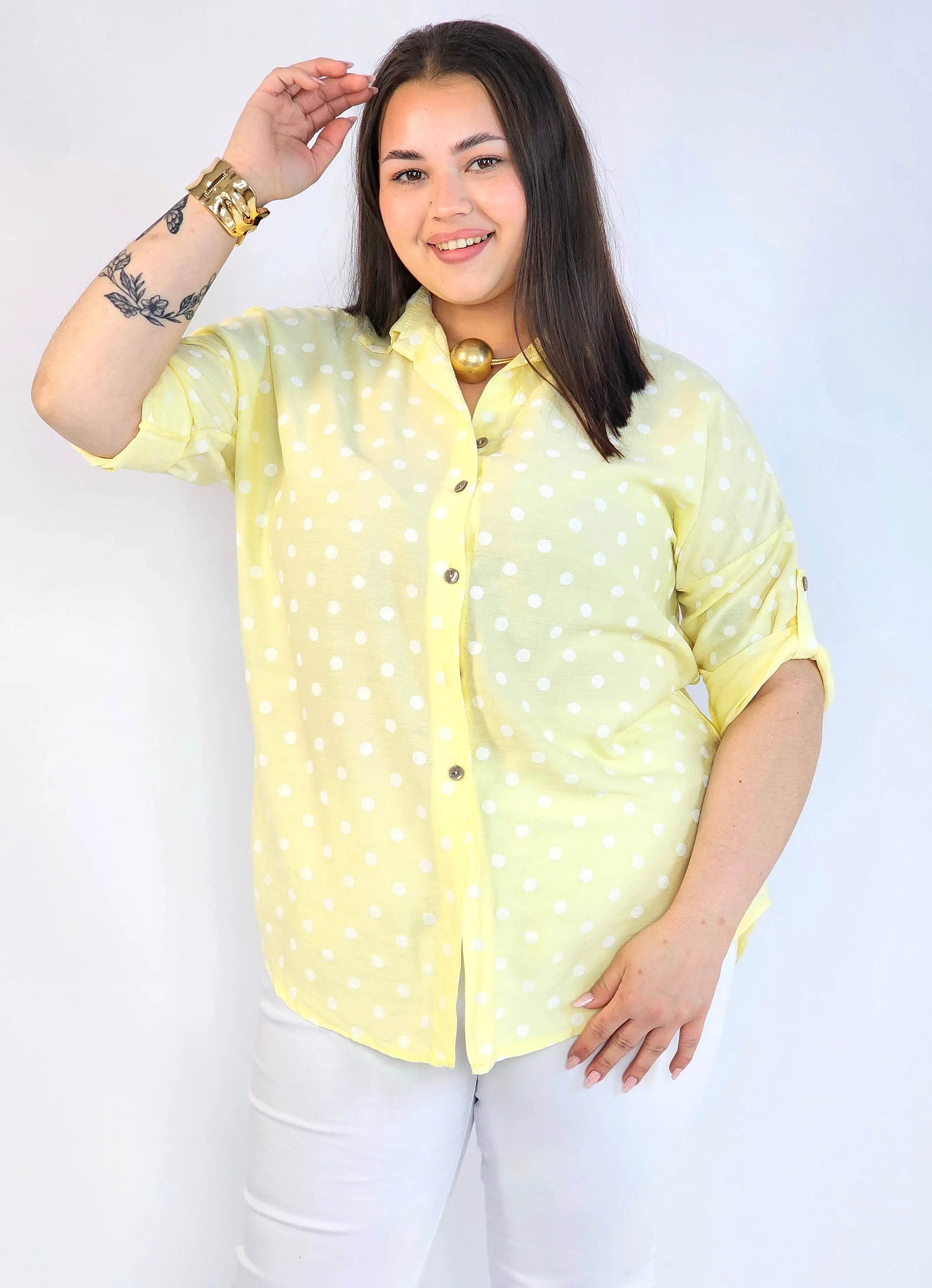 Bluzka plus size koszulowa w grochy – wygodna bluzka XXL Stylowa XL