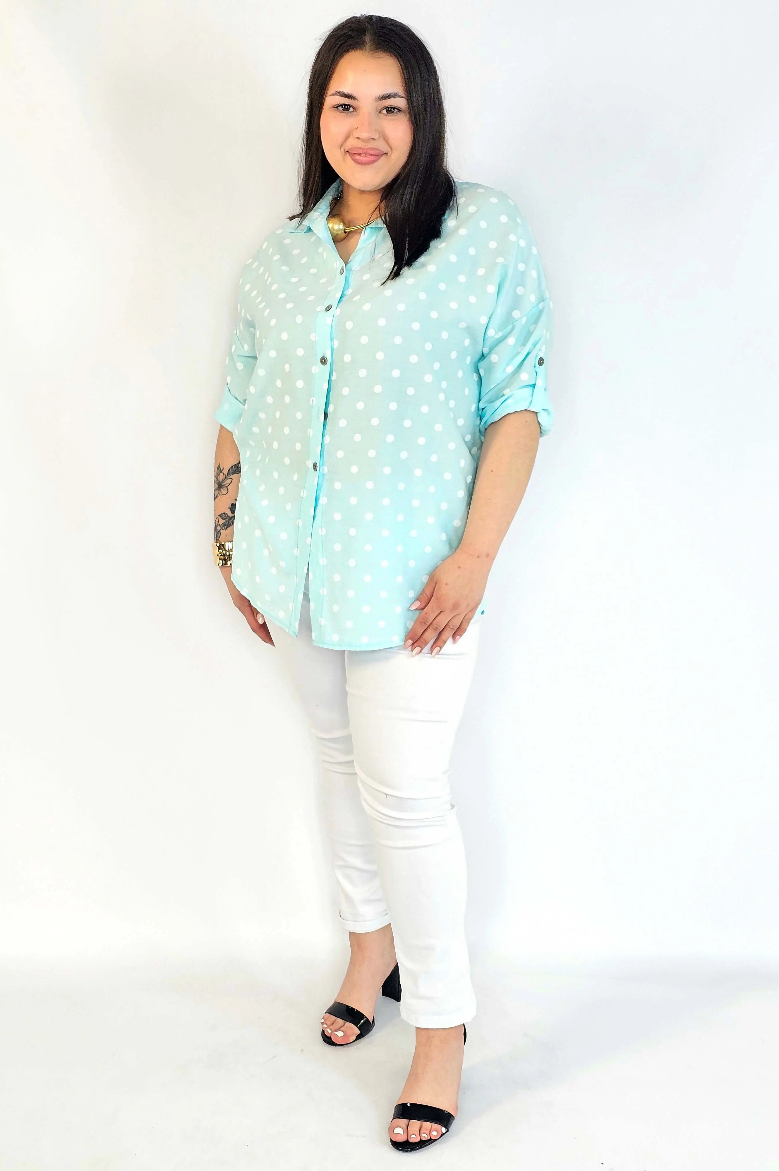 Bluzka plus size koszulowa w grochy – wygodna bluzka XXL Stylowa XL
