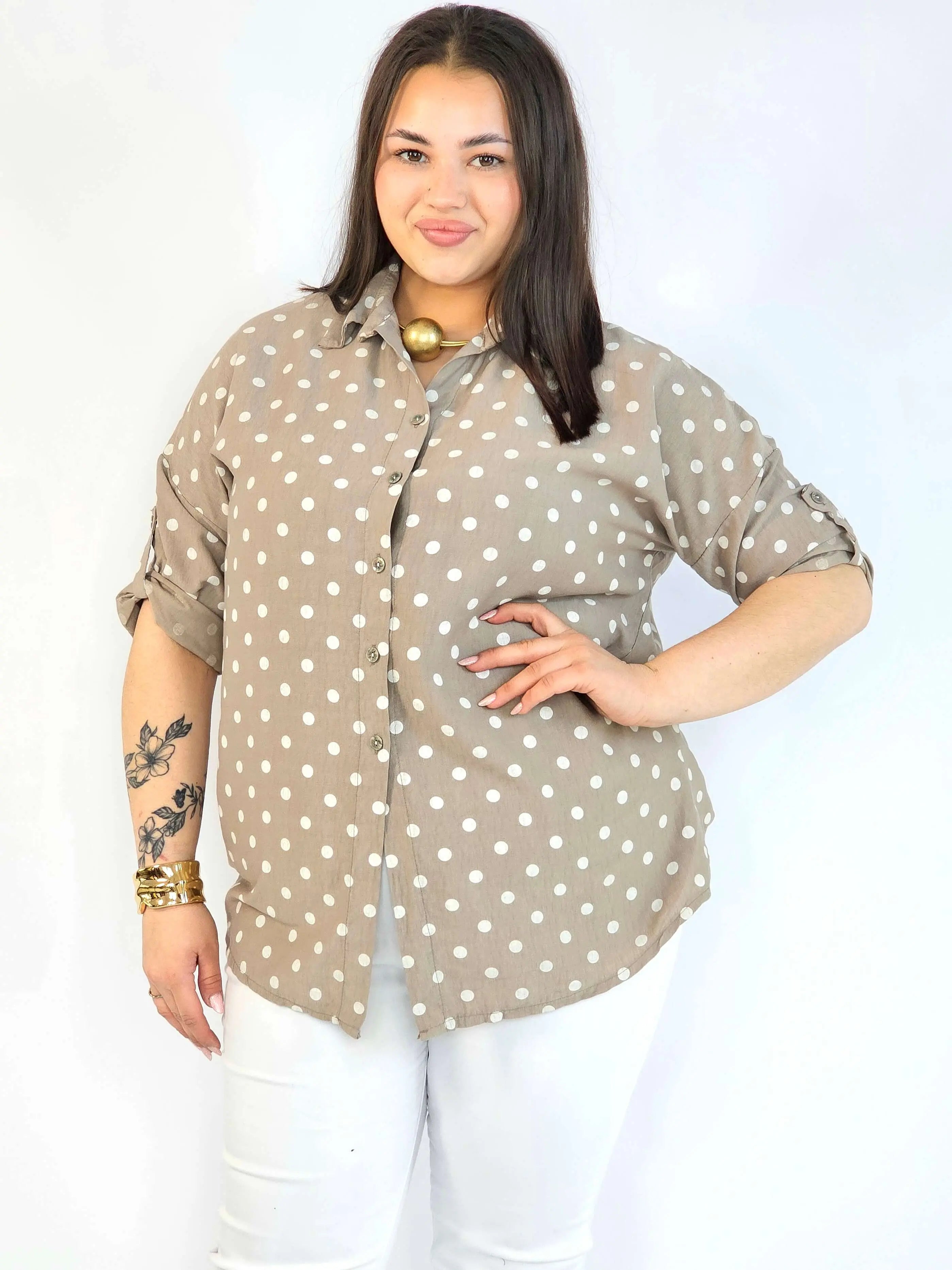 Bluzka plus size koszulowa w grochy – wygodna bluzka XXL Stylowa XL