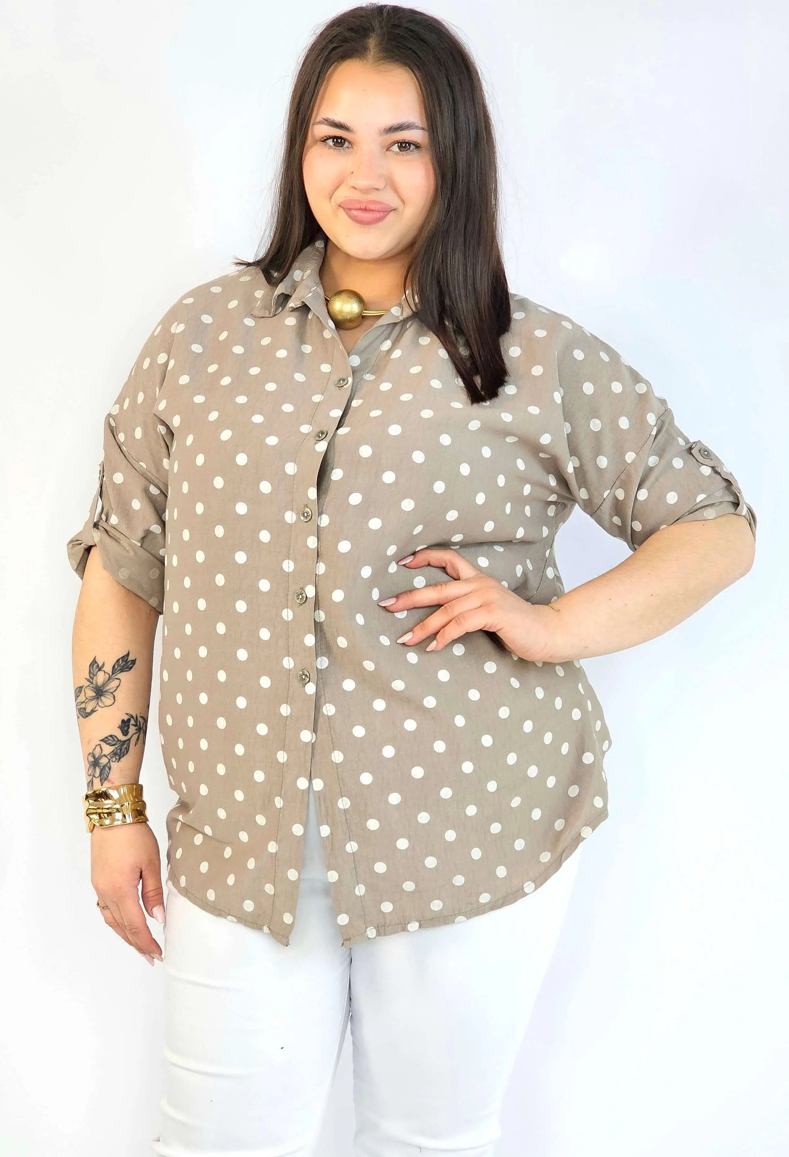 Bluzka plus size koszulowa w grochy – wygodna bluzka XXL Stylowa XL