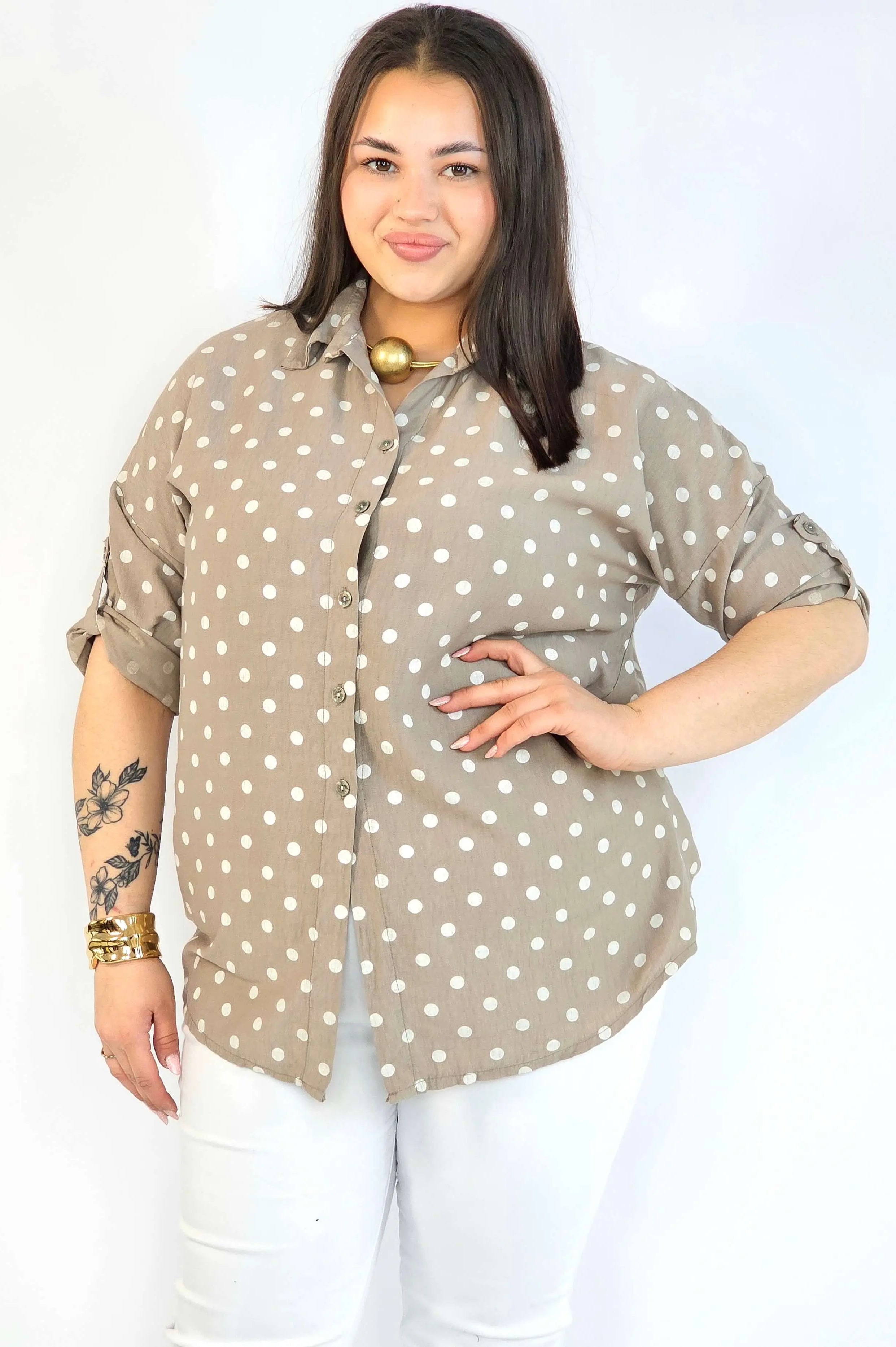 Bluzka plus size koszulowa w grochy – wygodna bluzka XXL Stylowa XL