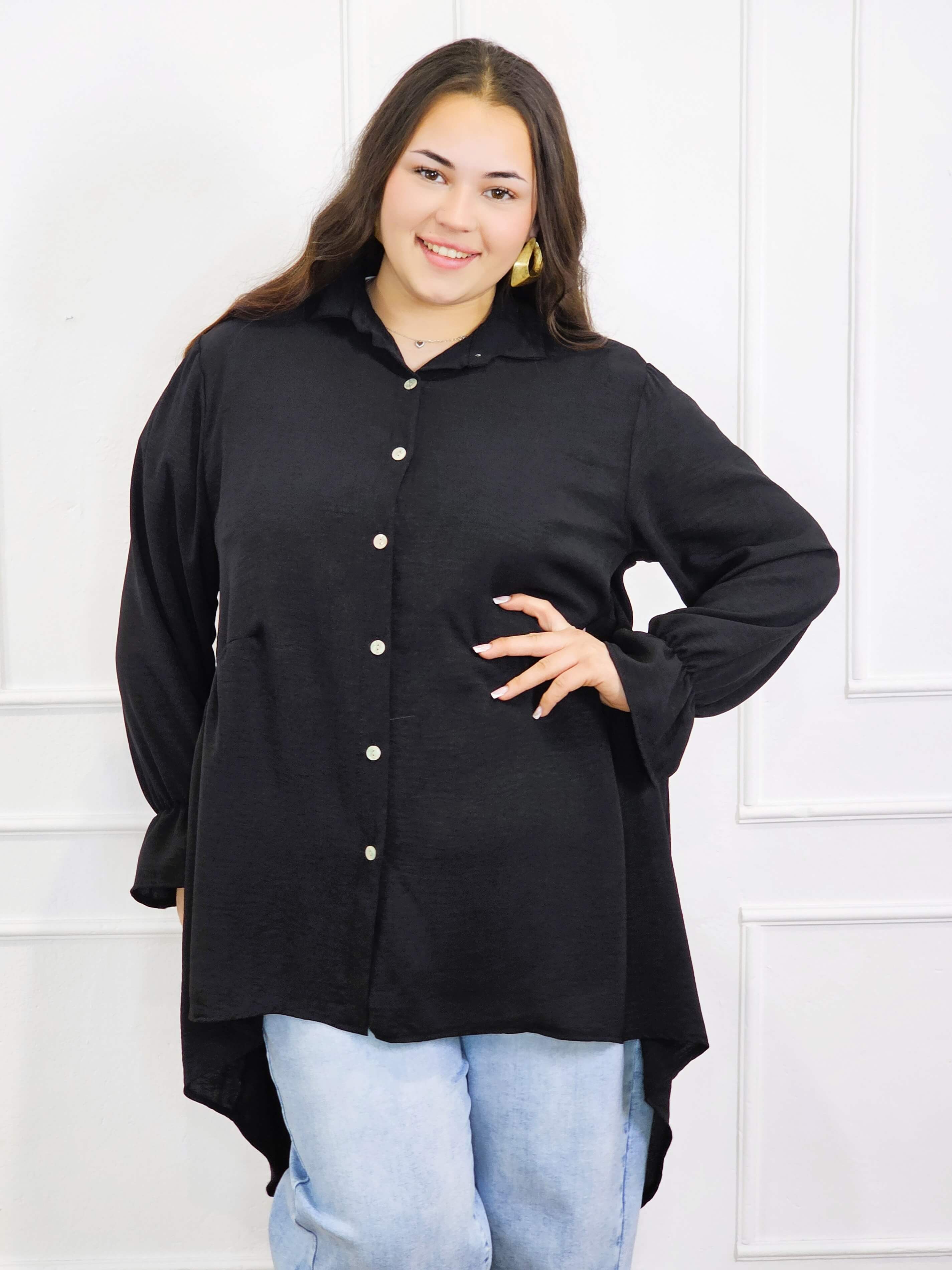 Bluzka plus size koszulowa z dłuższym tyłem – lekka, oversize, na guziki XXL Stylowa XL