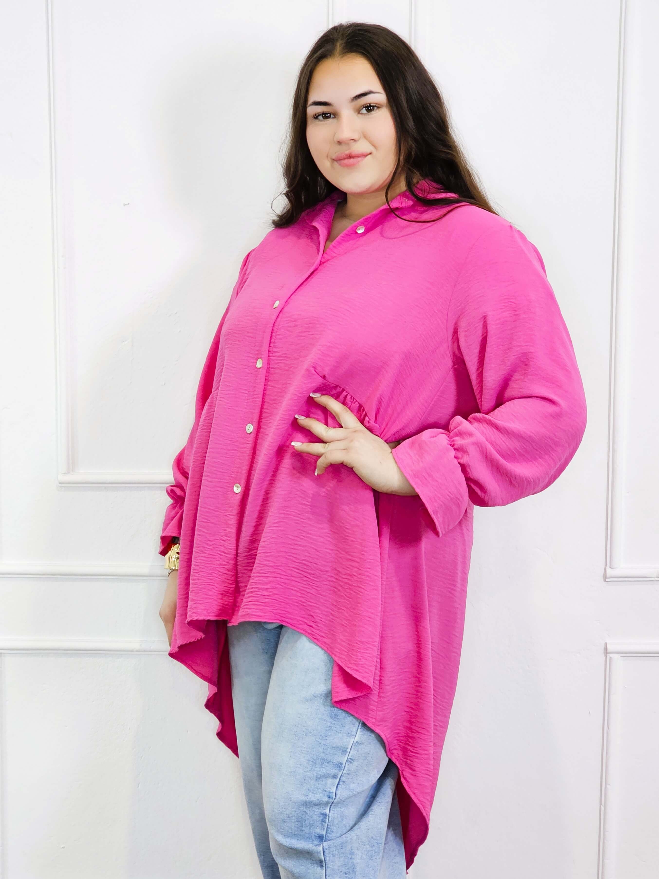Bluzka plus size koszulowa z dłuższym tyłem – lekka, oversize, na guziki XXL Stylowa XL