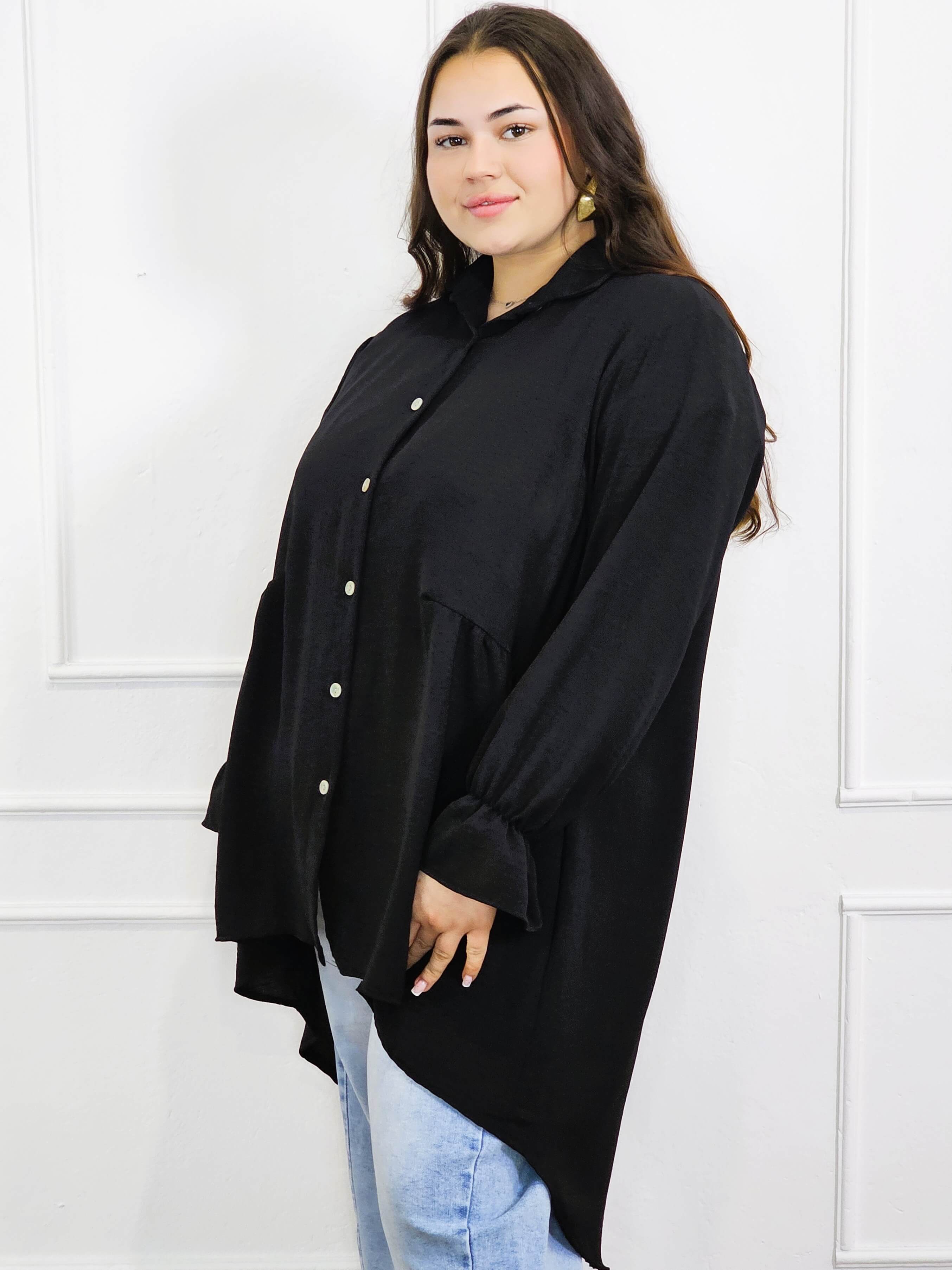 Bluzka plus size koszulowa z dłuższym tyłem – lekka, oversize, na guziki XXL Stylowa XL